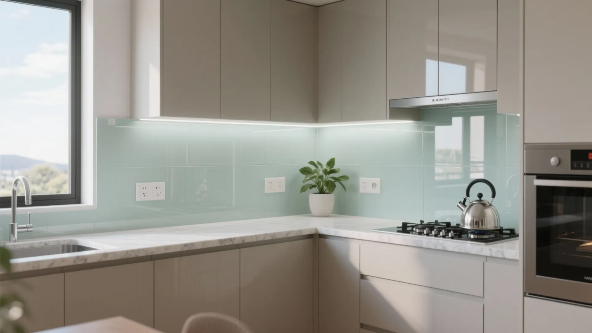 Glass Backsplash for Bright, Airy Kitchens
