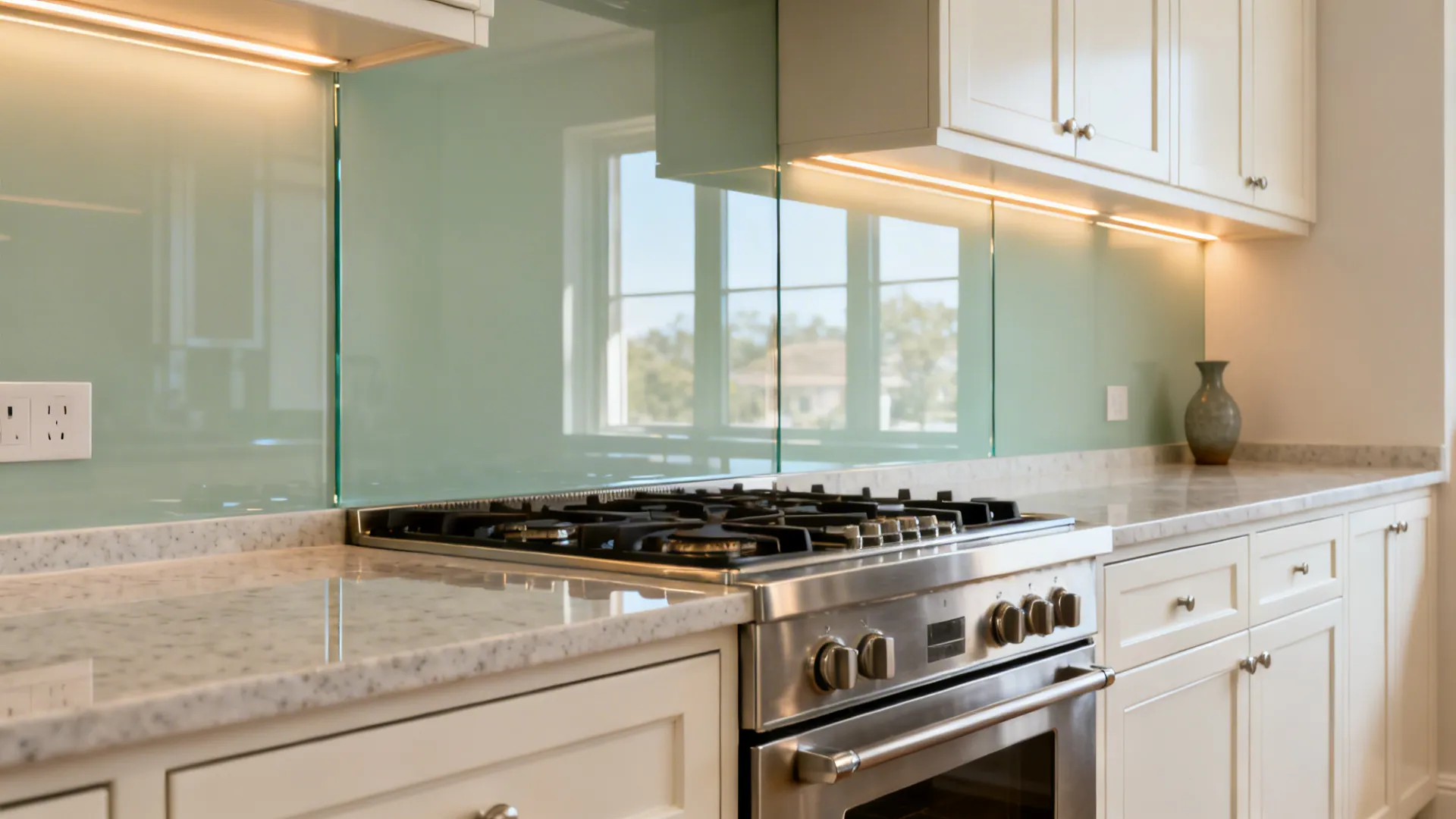 Glass backsplash for a brighter, cleaner look