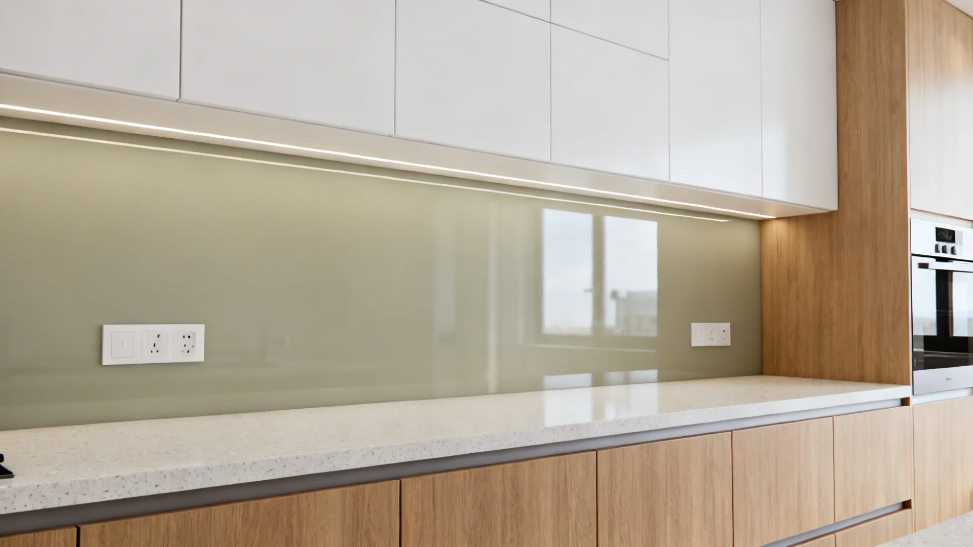 2) Glass backsplash for brighter, easy-clean shots