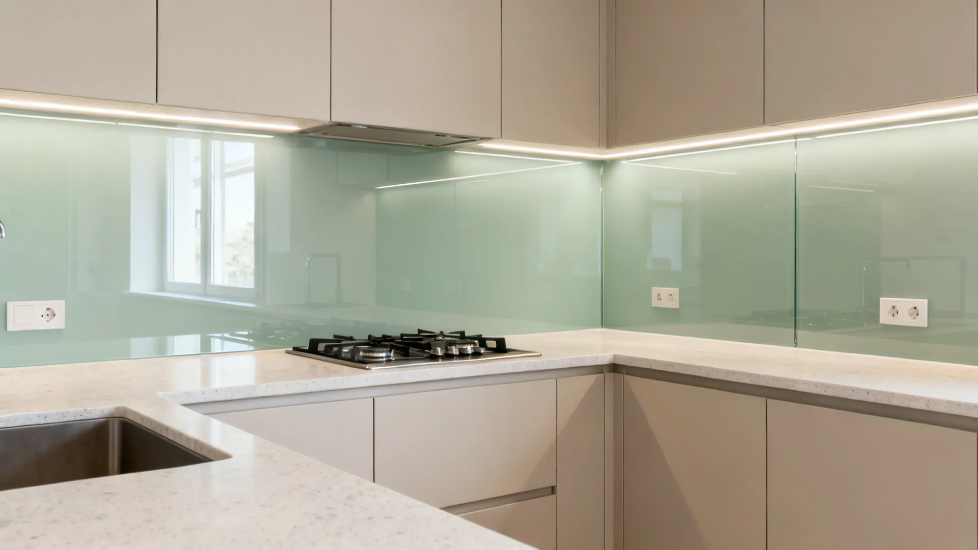 2) Glass backsplash to open up the return wall