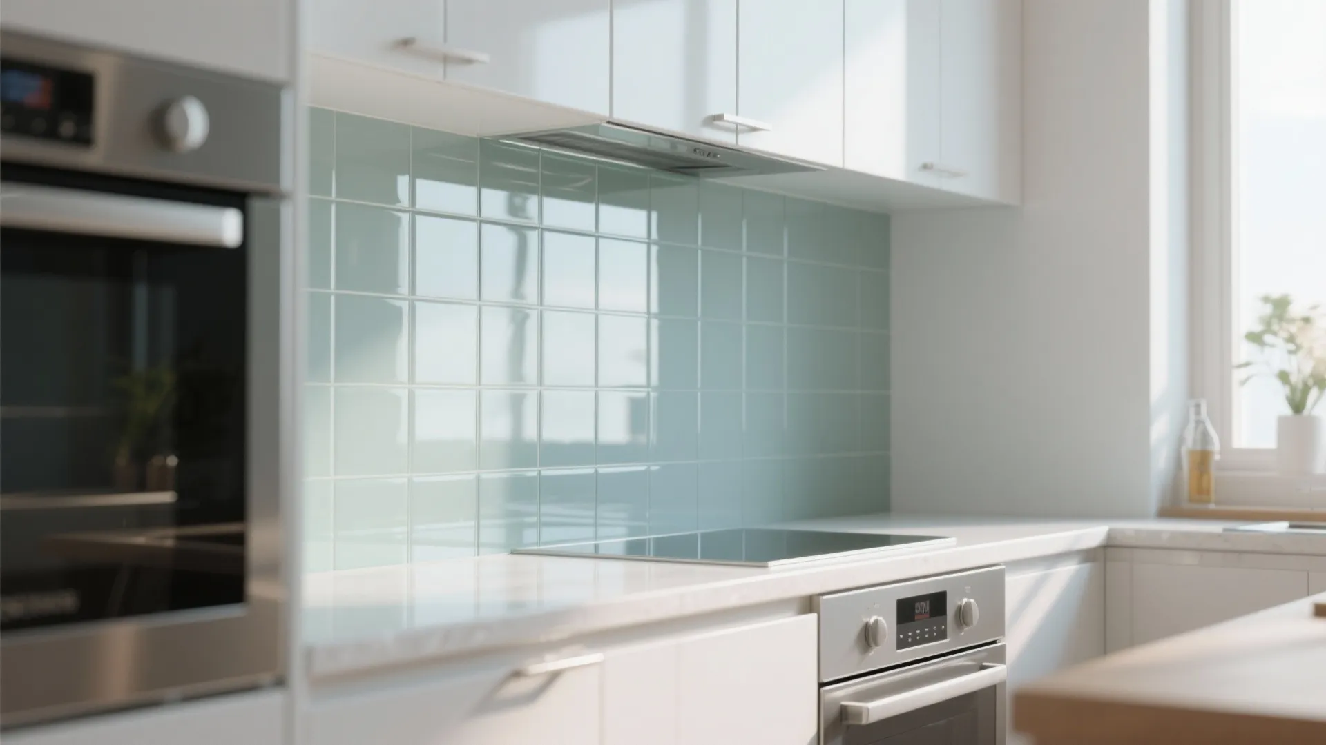 Glass backsplash for an open feel