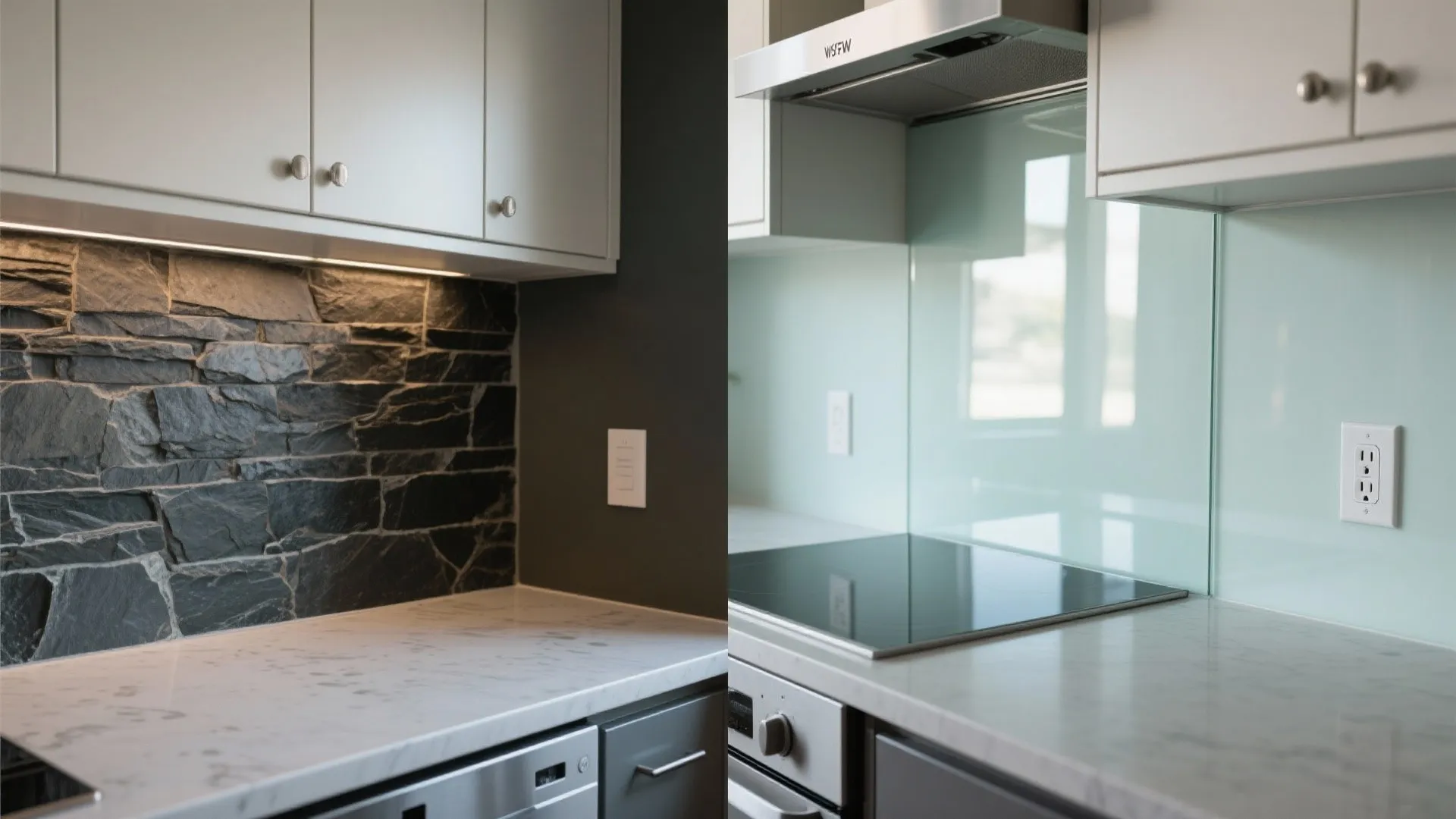 Glass backsplash for light and depth