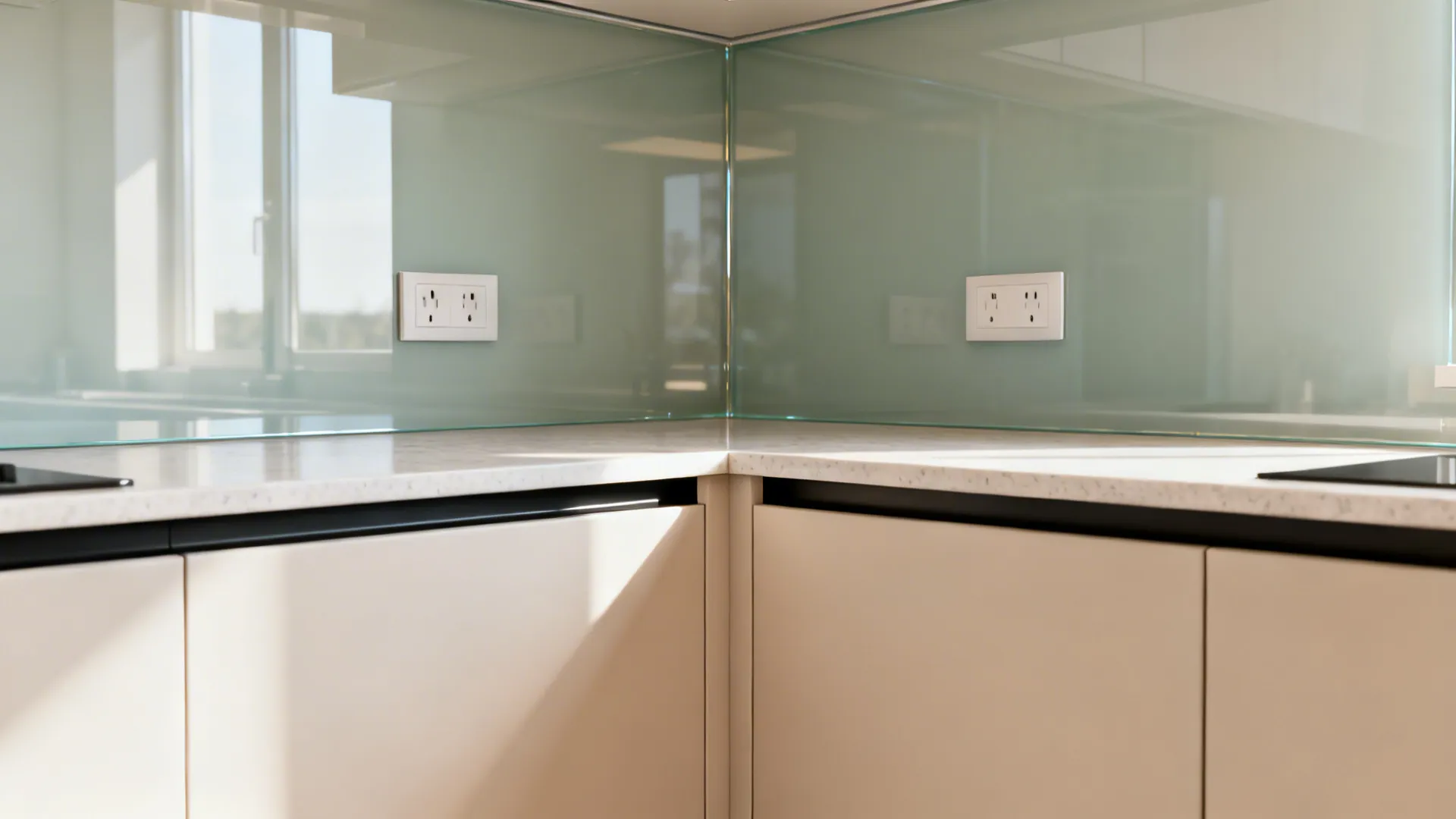 2) A glass backsplash that opens the whole corner