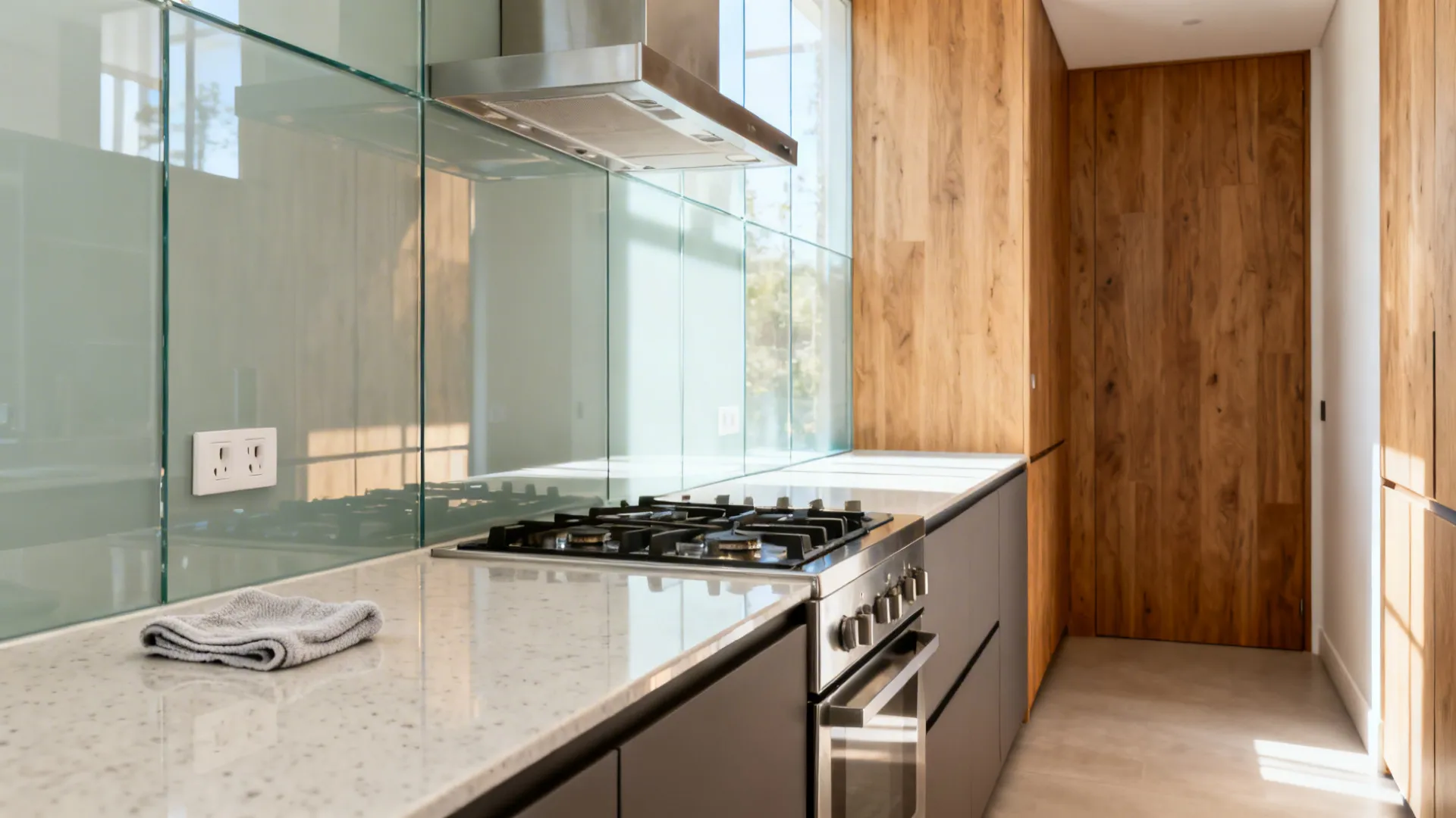 Glass Backsplash for More Light and Easy Cleaning