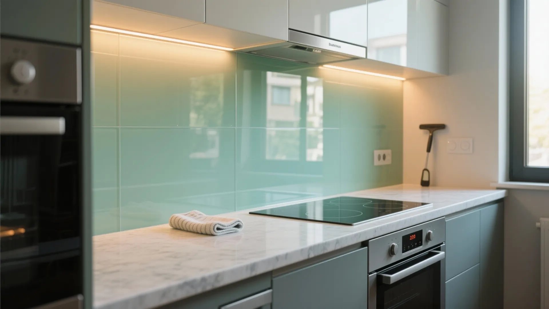 Glass Backsplash for Depth and Easy Clean