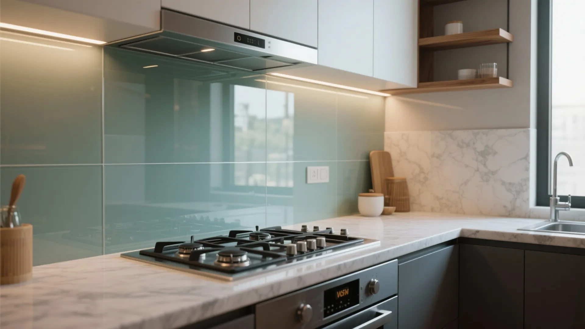 Glass Backsplash for Light and Depth