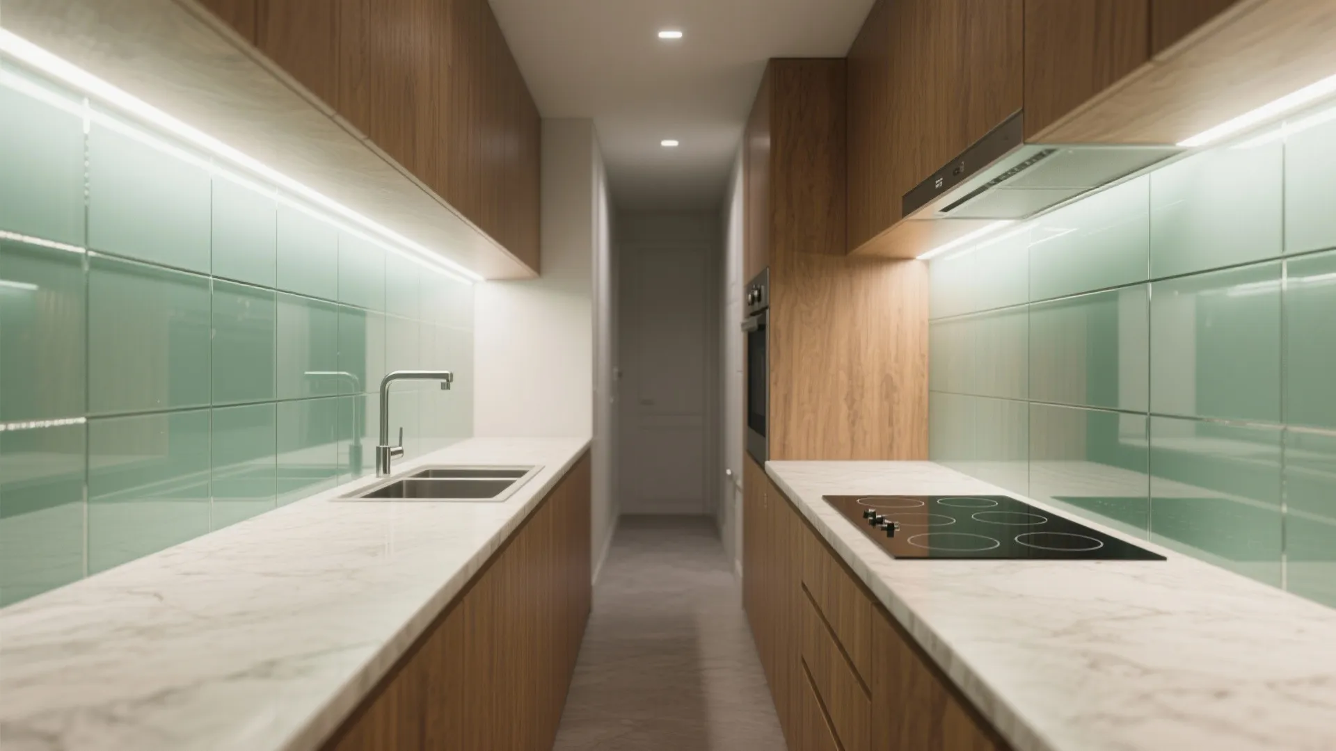 2) Glass Backsplash for Light and Depth