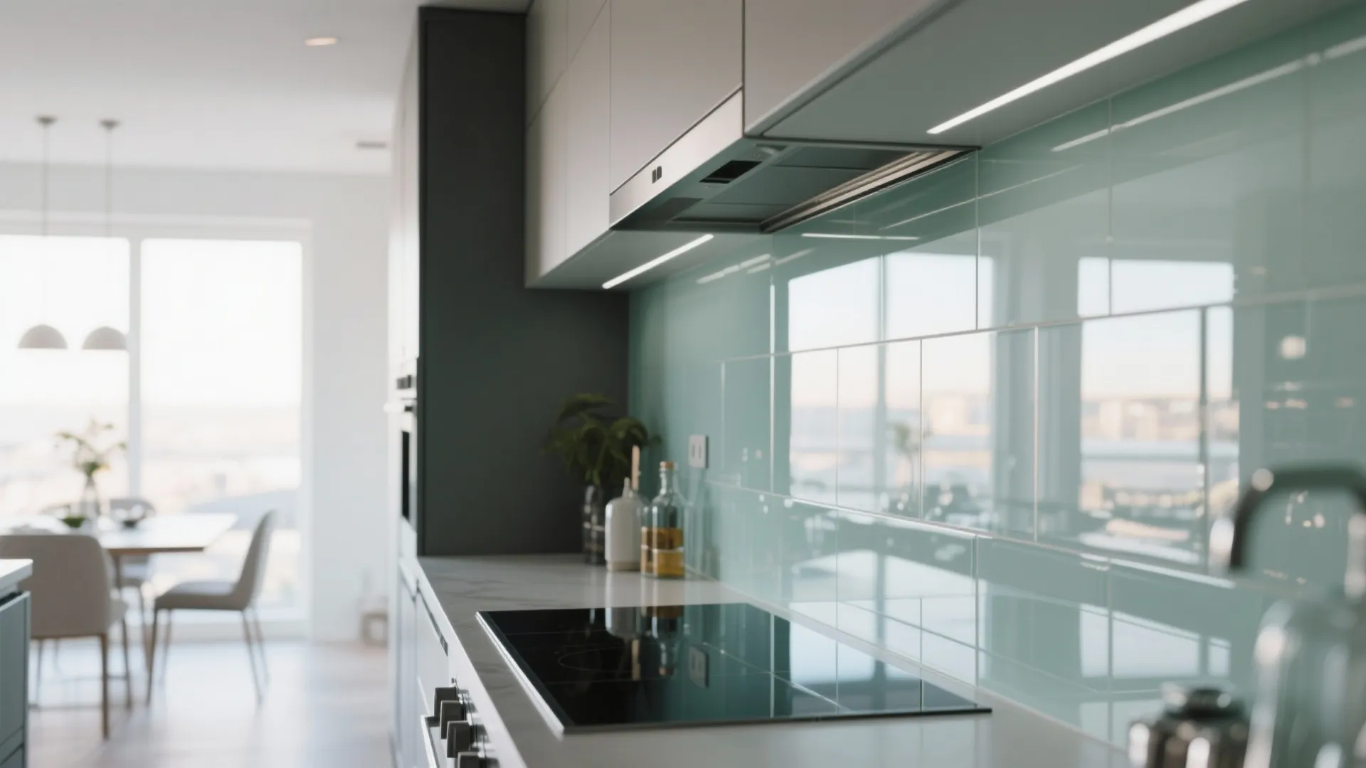 Glass backsplash for a brighter ambiance