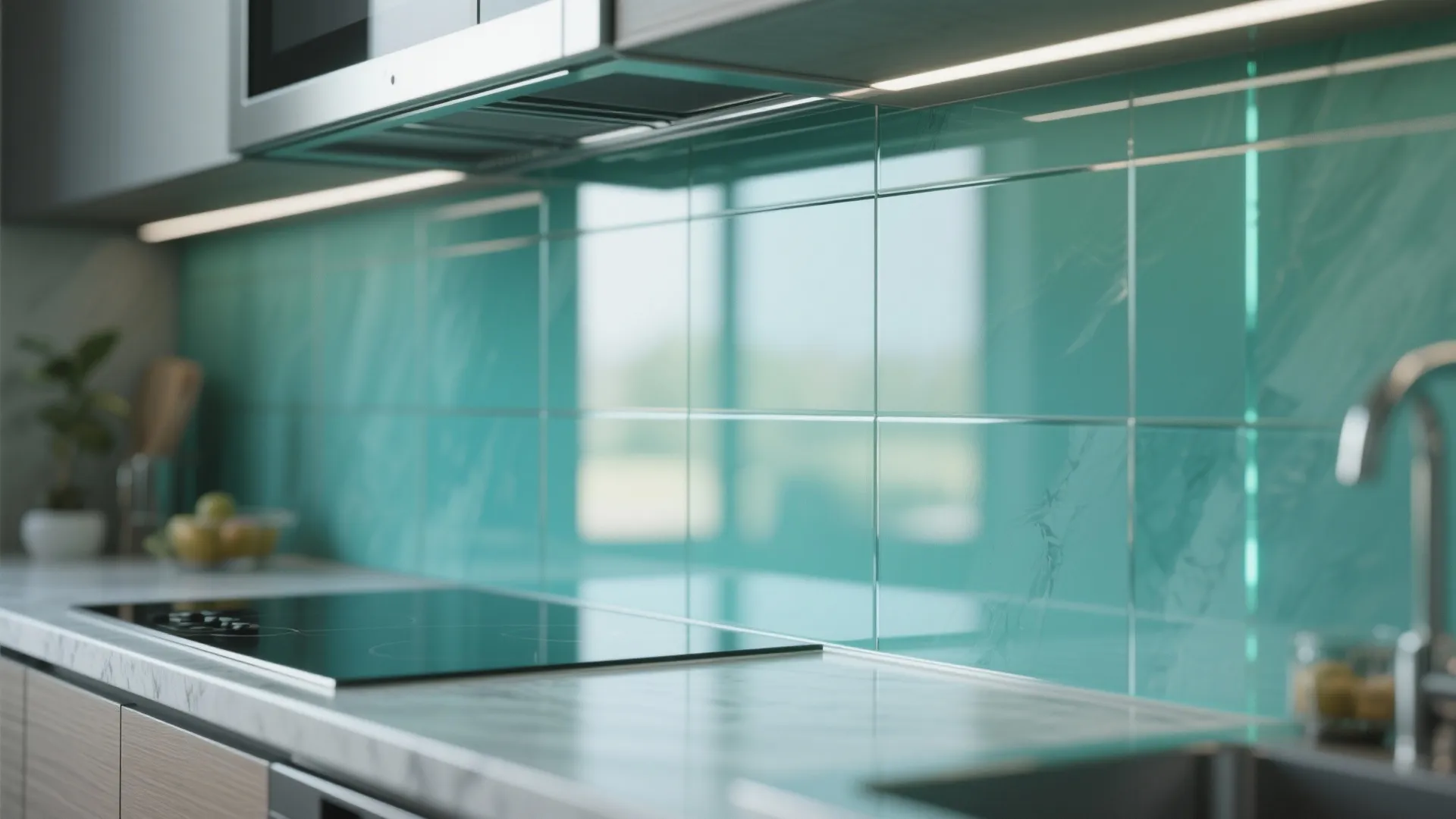 Glass Backsplash for an Open Feel