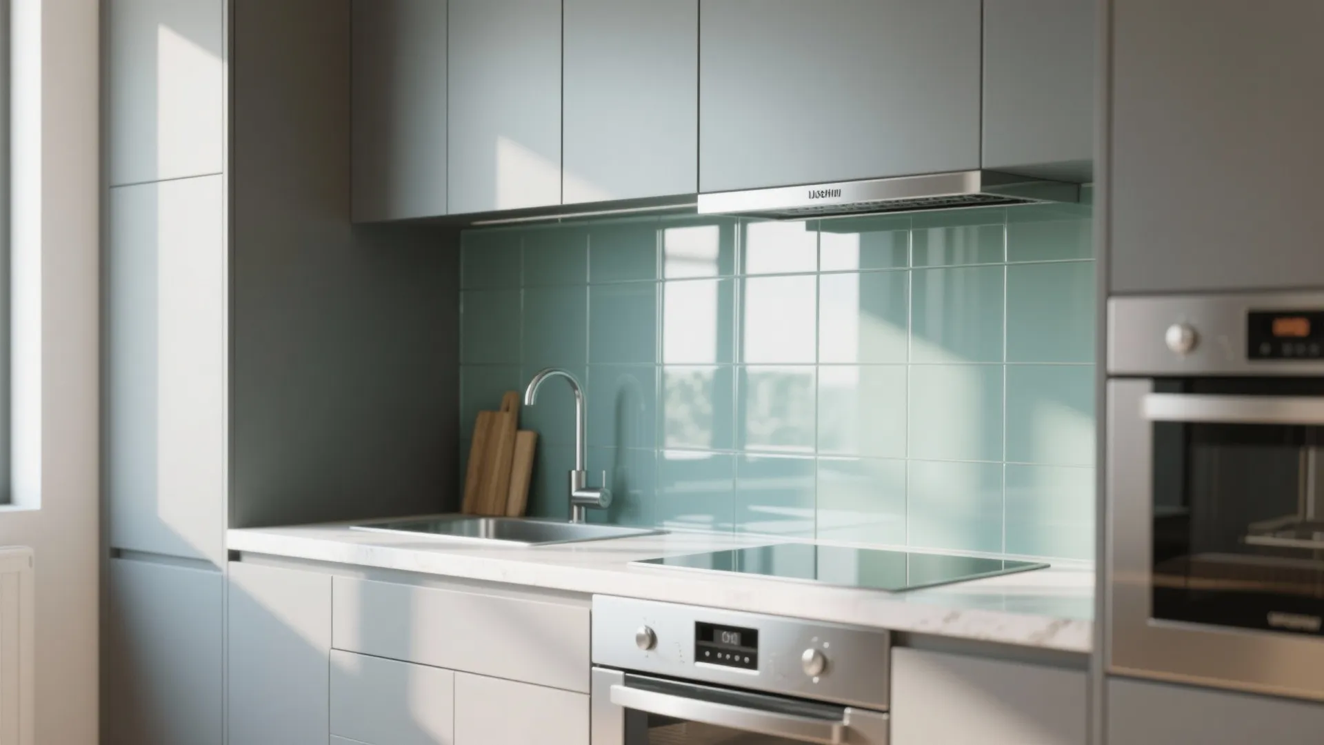 Glass Backsplash for Spacious Effect