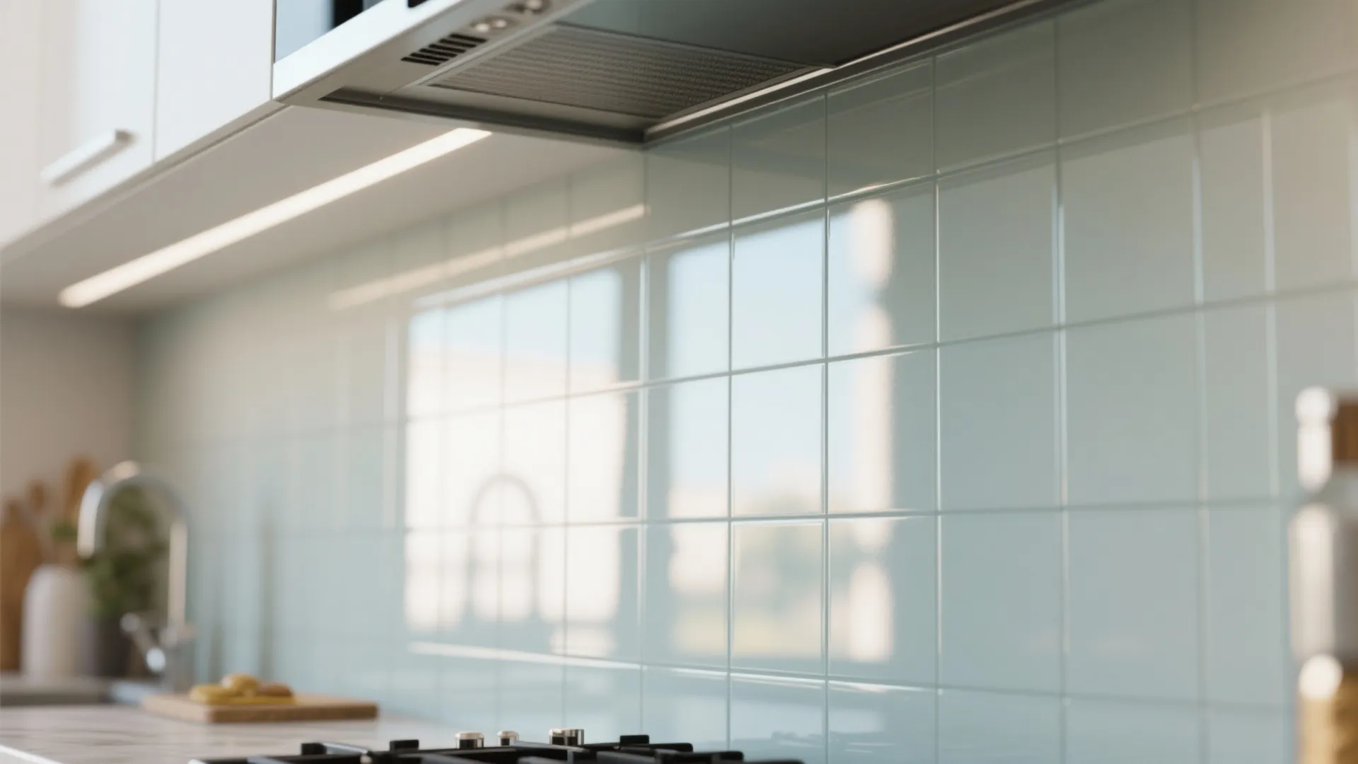 Glass backsplash for airy feel