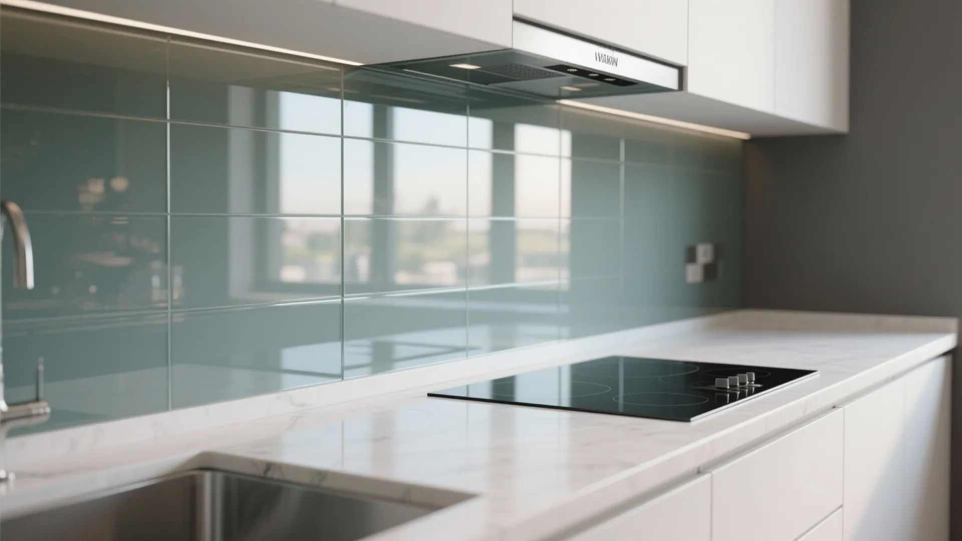 Glass Backsplash for an Open Feel