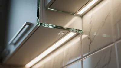 Modern Kitchen Cabinet Lighting with Marble Tiles