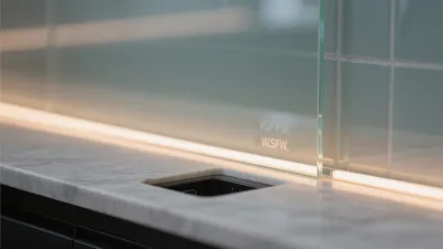 Modern Kitchen Countertop with Backlit Glass Panel