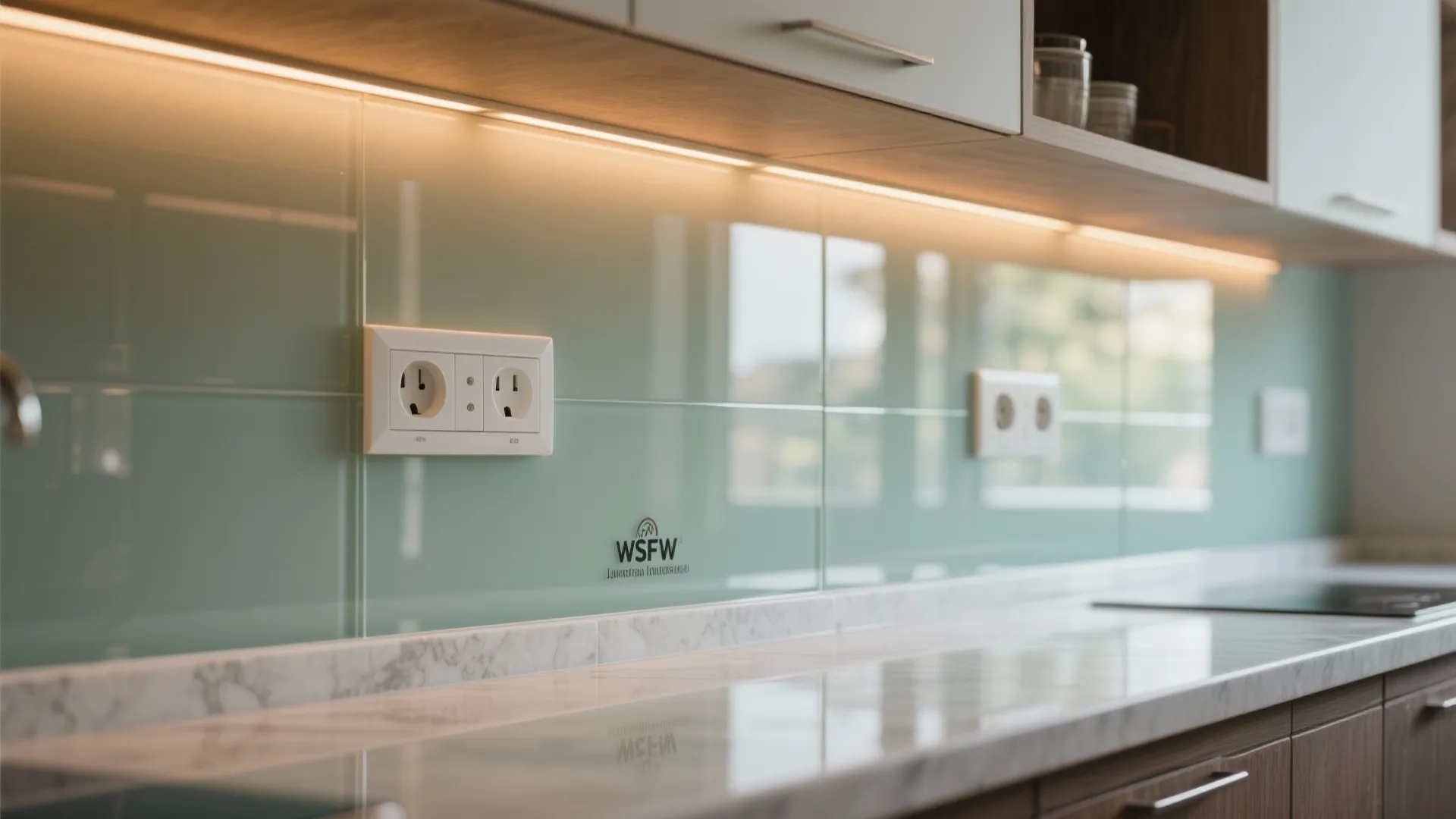Glass backsplash to boost light and cleanability