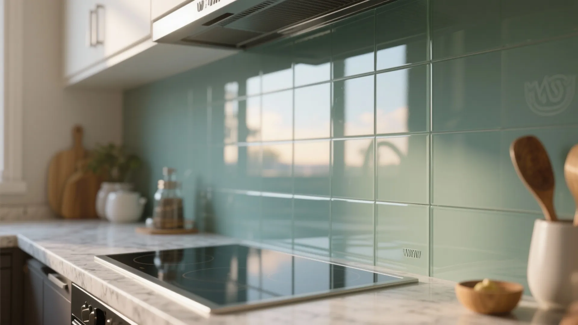 Glass Backsplash for More Light and Easy Cleaning
