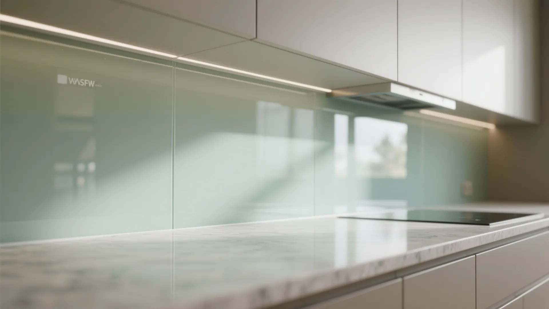 Glass backsplash for light and depth