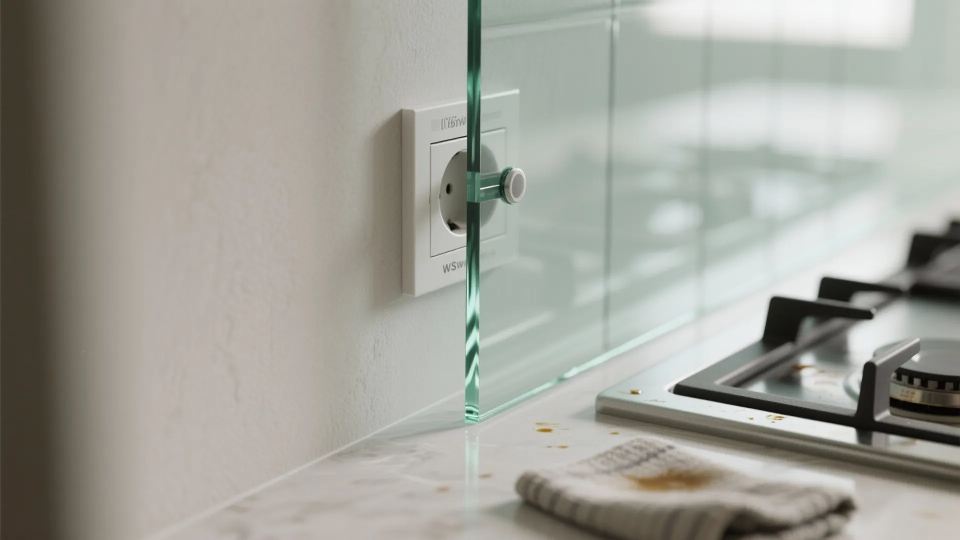 Glass backsplashes for light and depth in compact cook zones