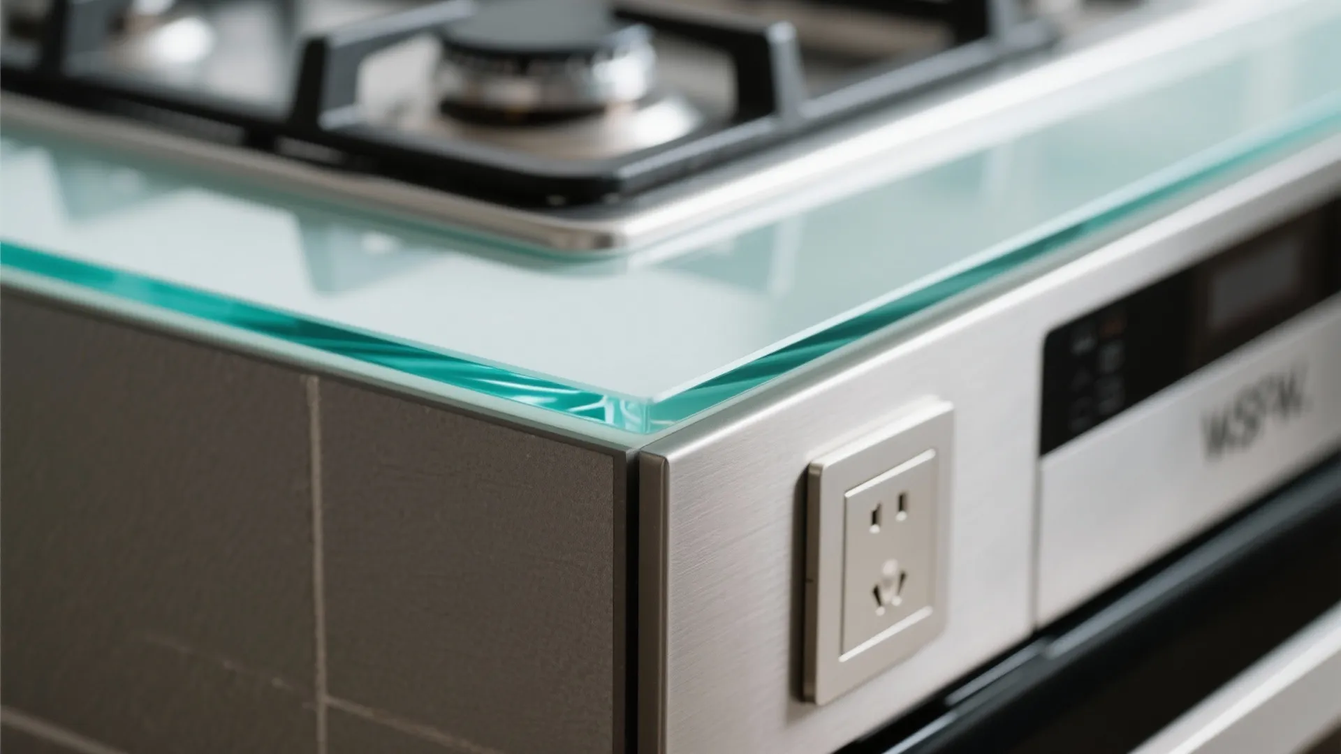 Glass backsplash for airy, easy-to-clean cooking