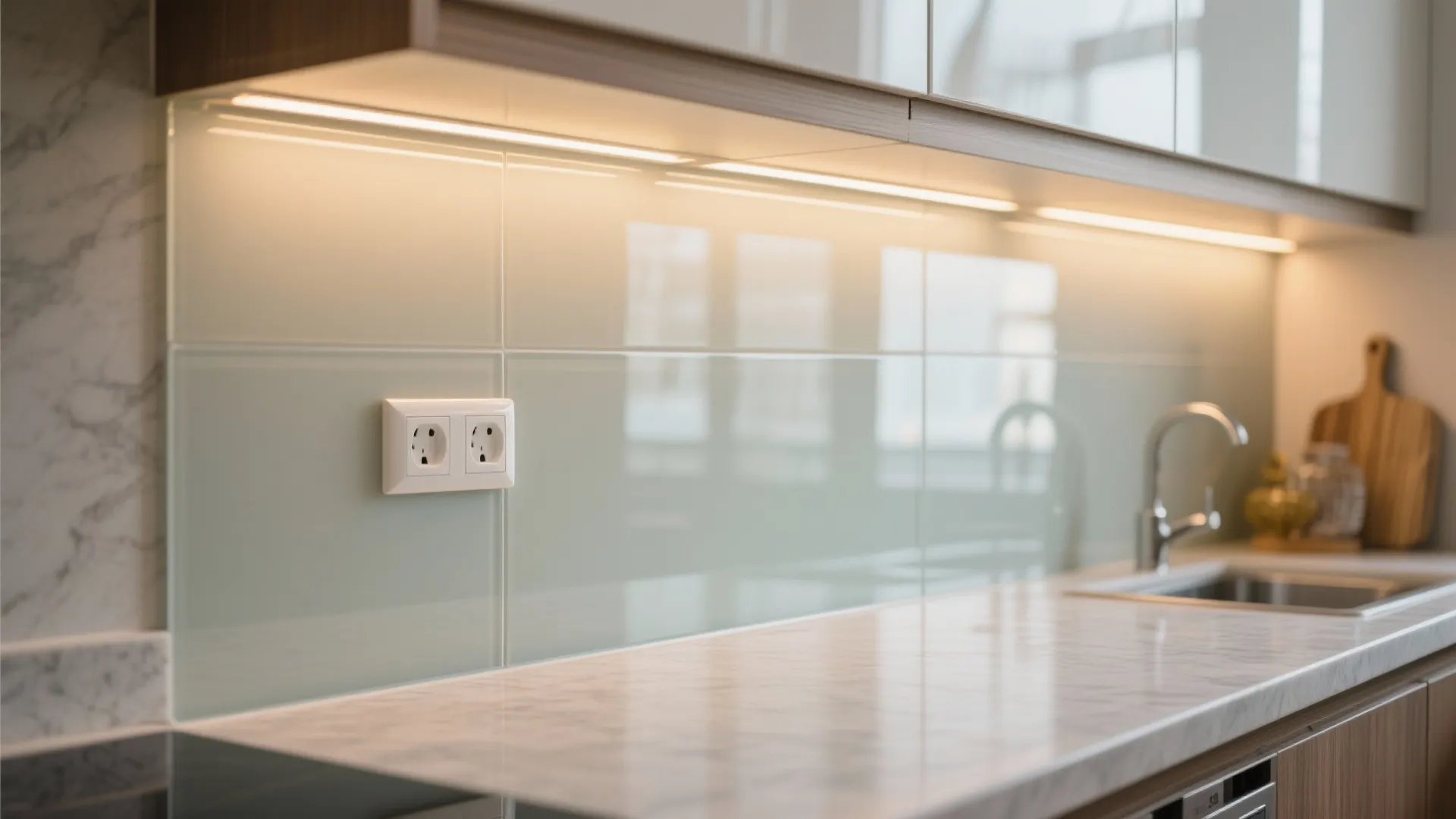 2) Glass backsplash for airy sightlines