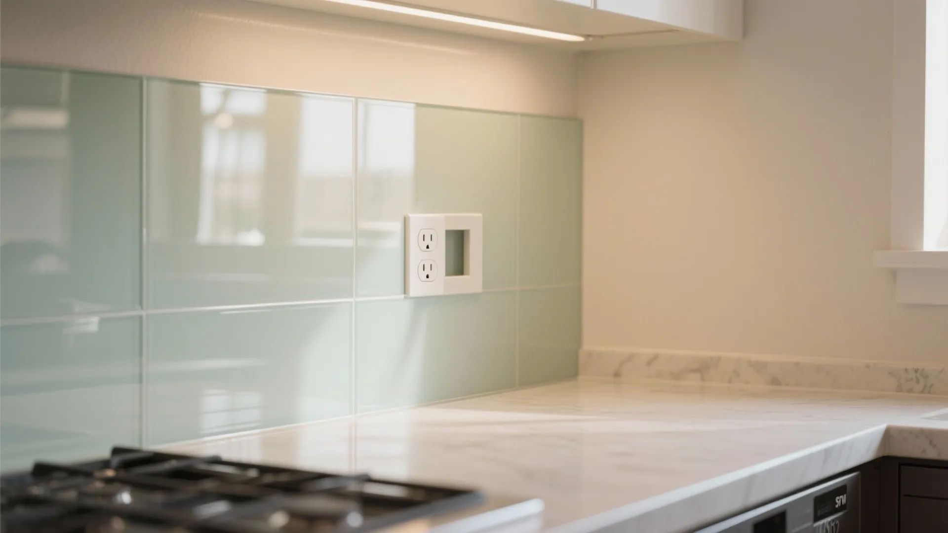 Glass backsplash for a brighter, bigger feel