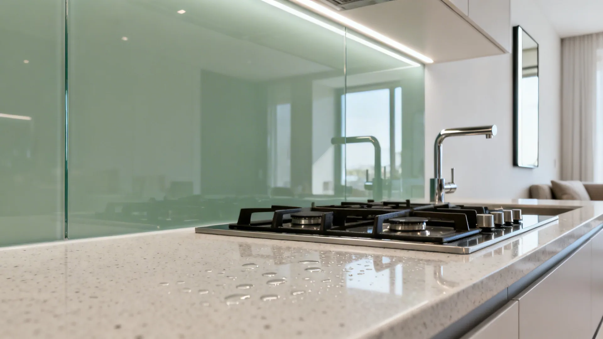Idea 2: Glass Backsplashes and Reflective Surfaces for Airy Flow
