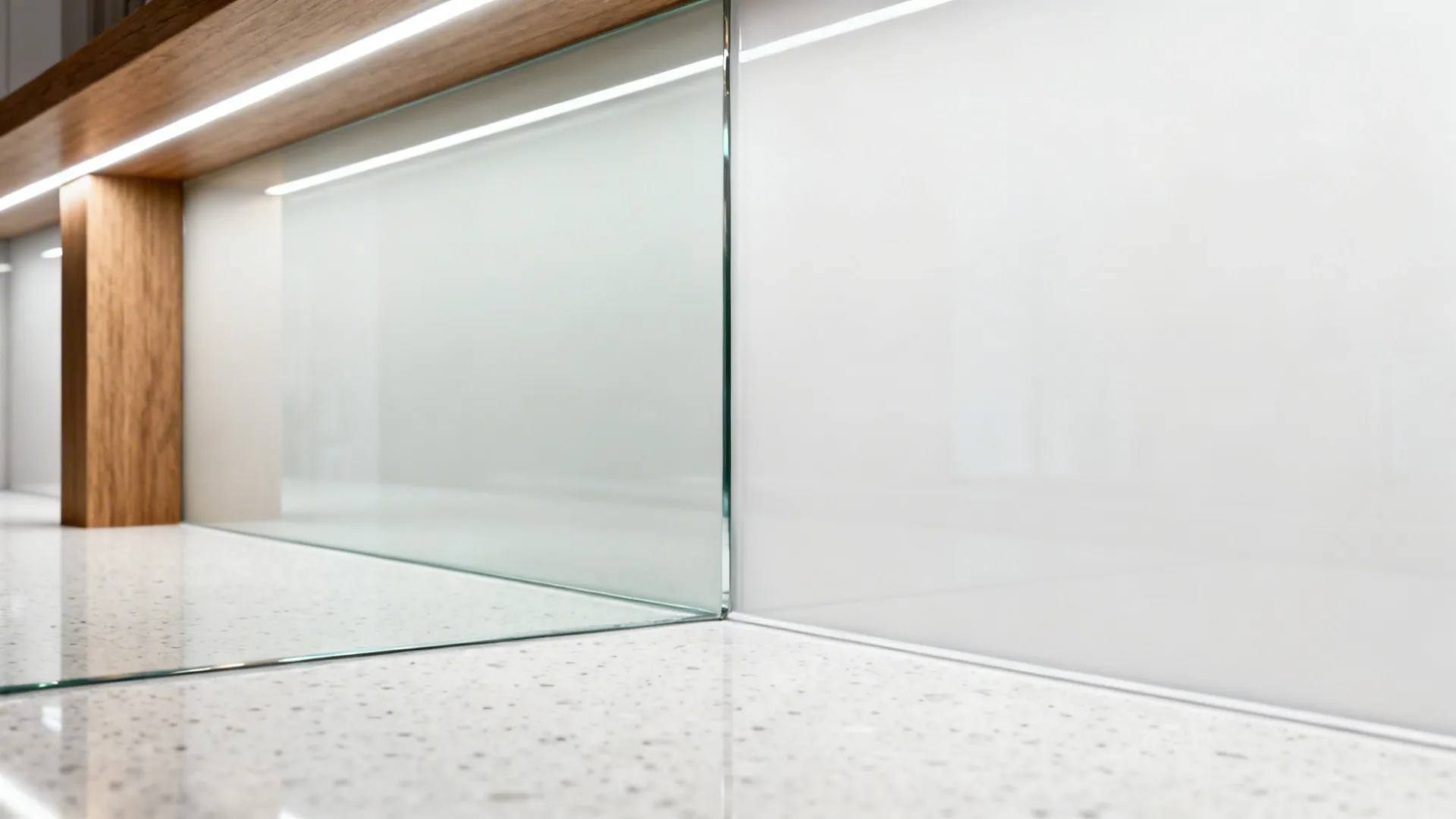 Glass backsplash for light and reflection