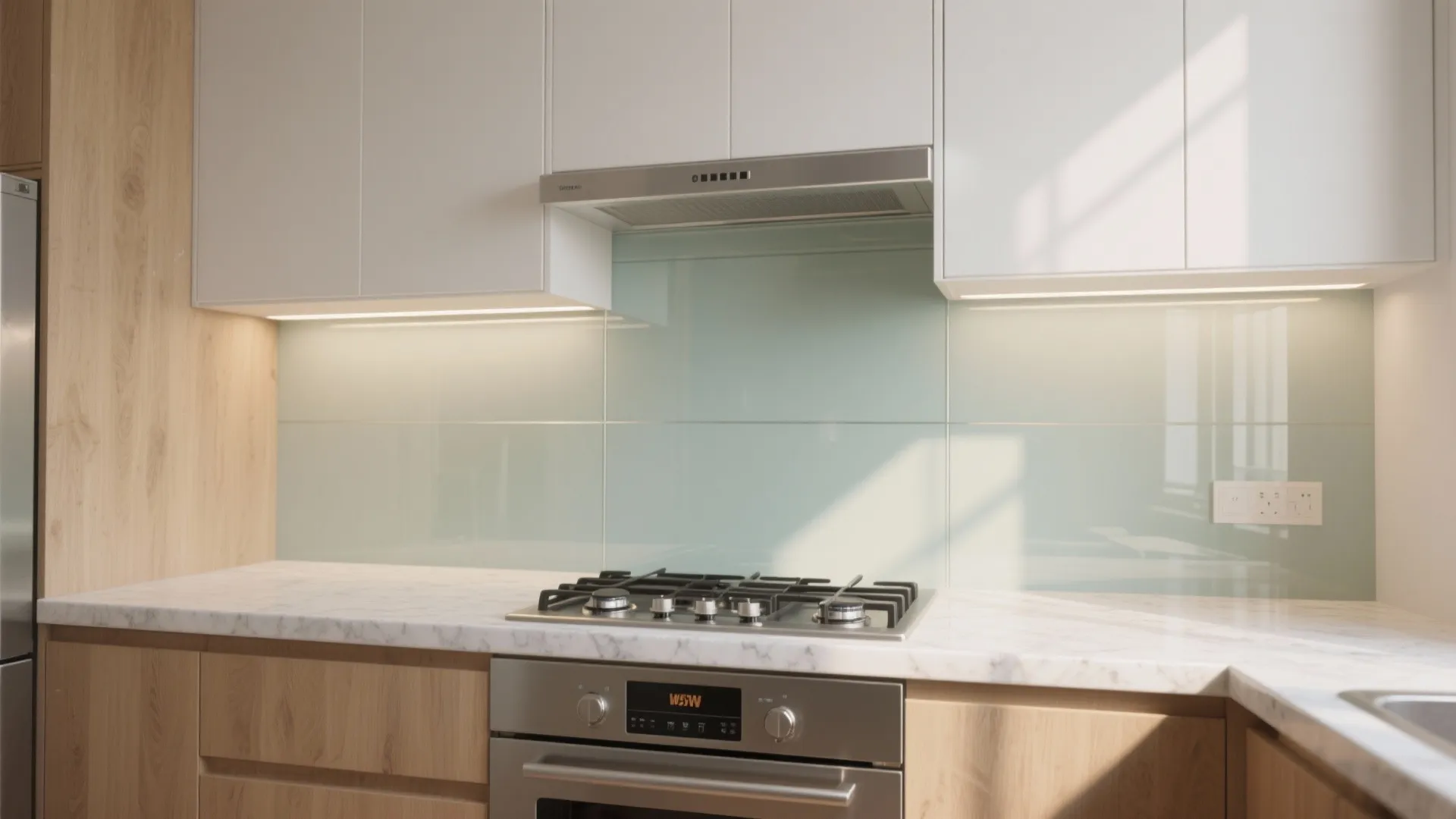 Glass Backsplash for Light, Hygiene, and Easy Cleaning