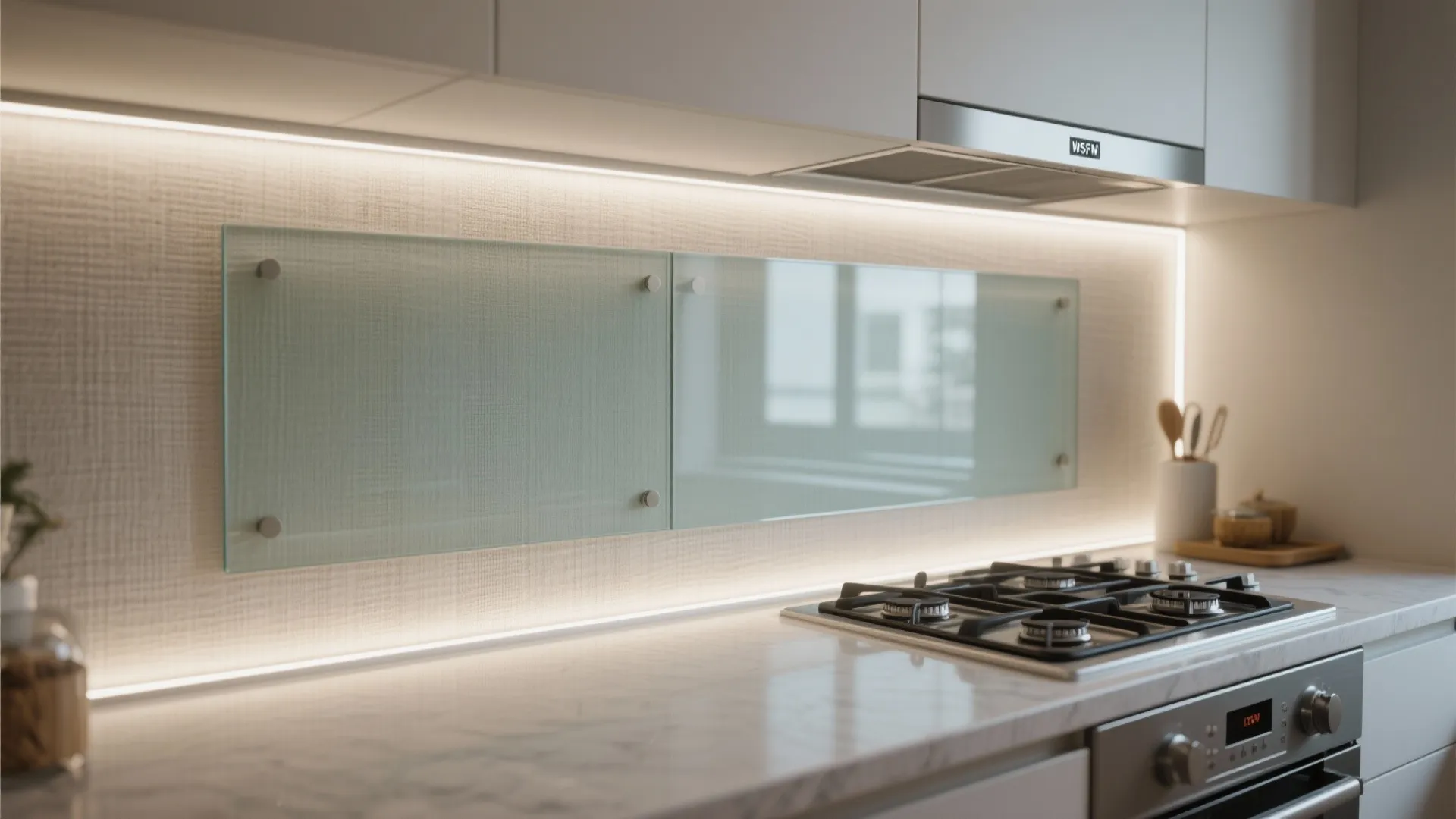 Glass Splashback Over Edge-Lit Wallpaper