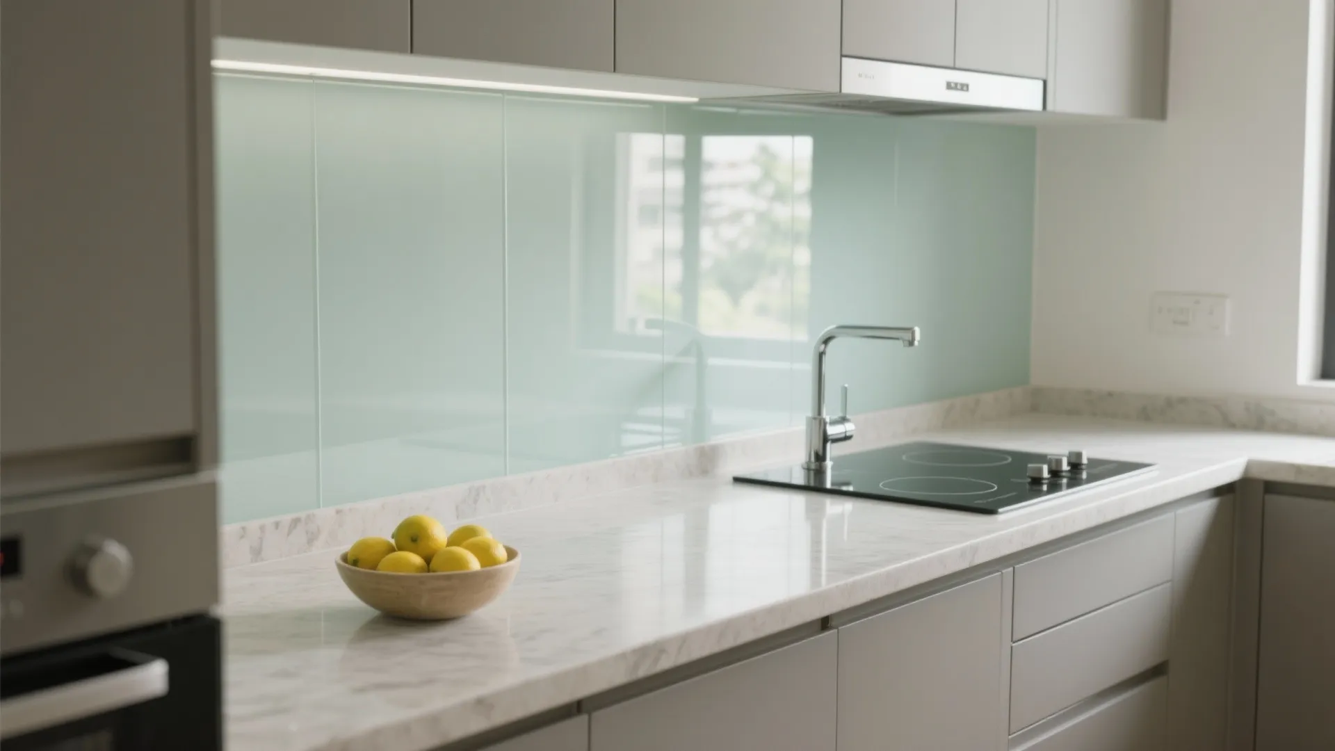 Glass backsplash for airy elegance