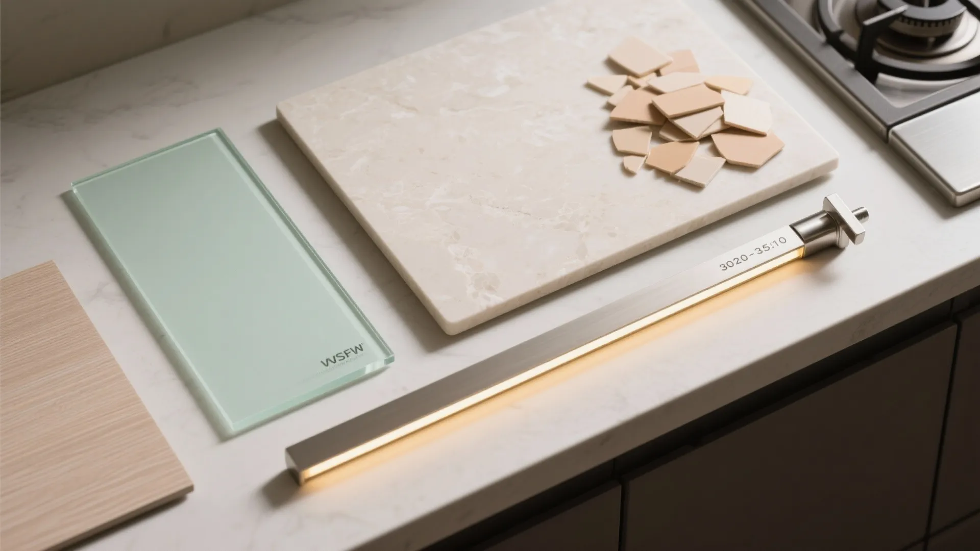 Glass backsplash for airy brightness