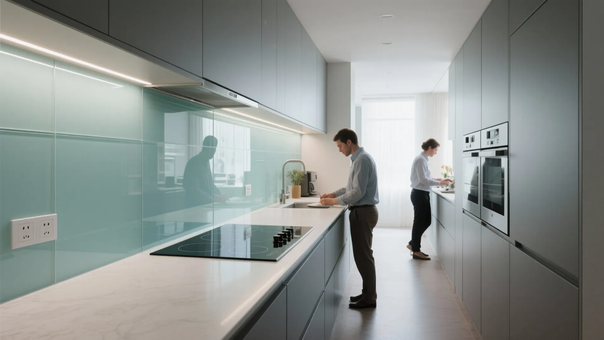 Glass backsplash for airy elegance