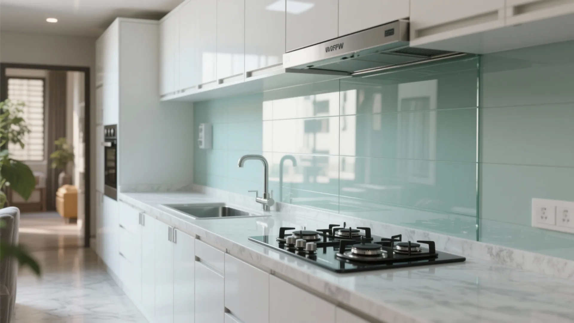 Glass Backsplash for Airy, Easy-to-Clean Style