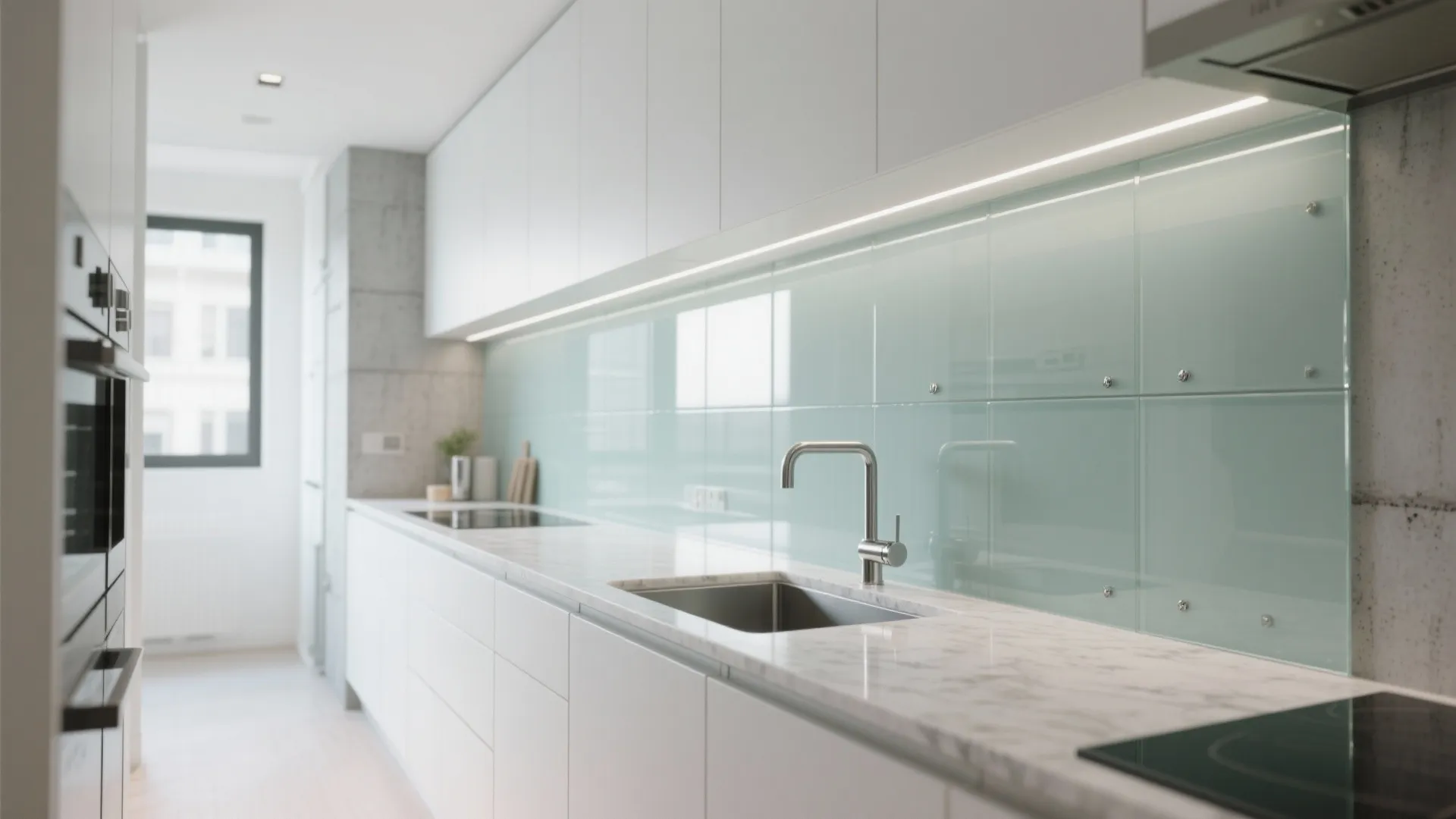 Glass Backsplash for Light—and Low-Impact Wall Penetrations