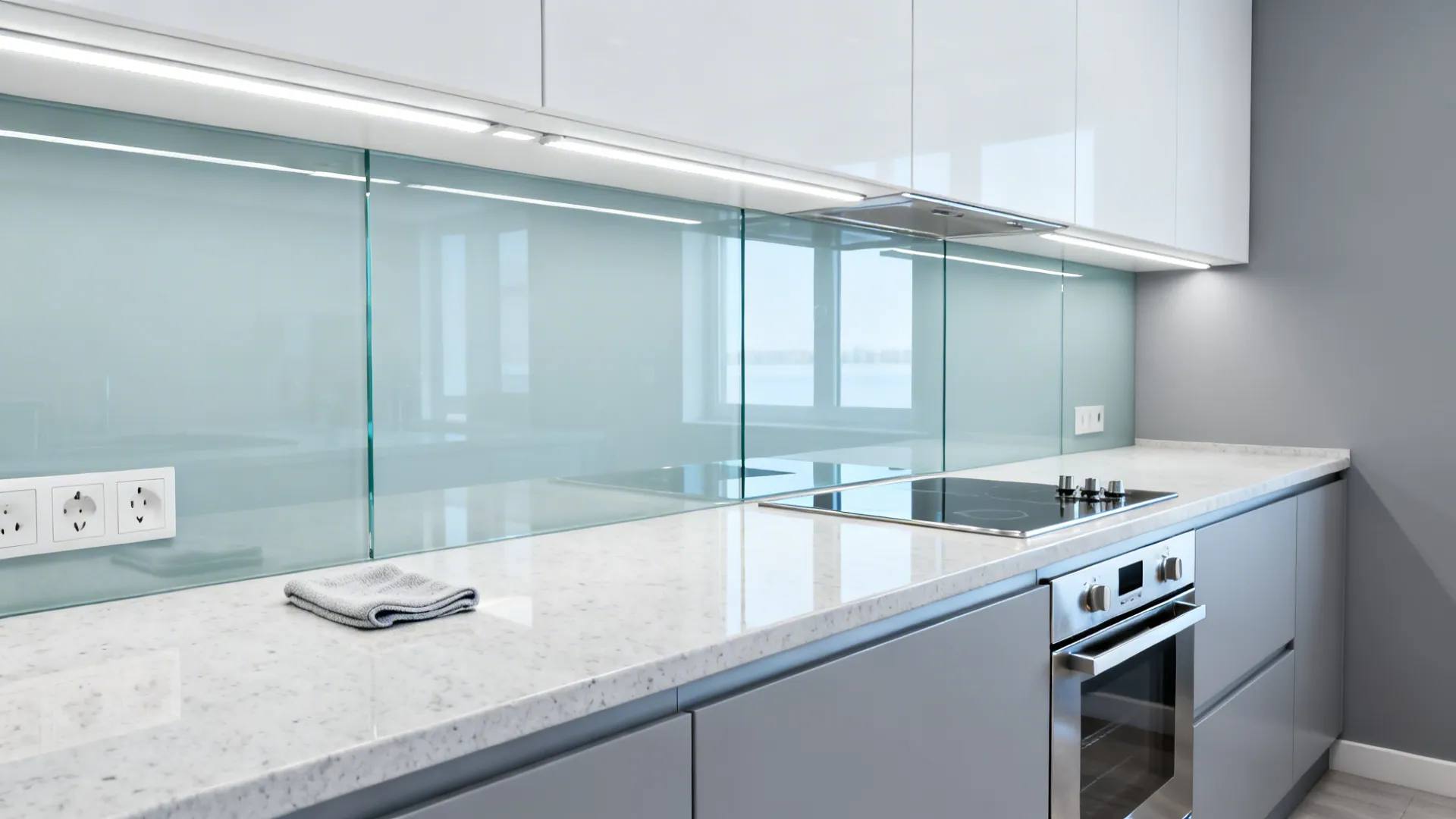 2) “Shine the Light, Double the Space” — Glass Backsplash Brilliance