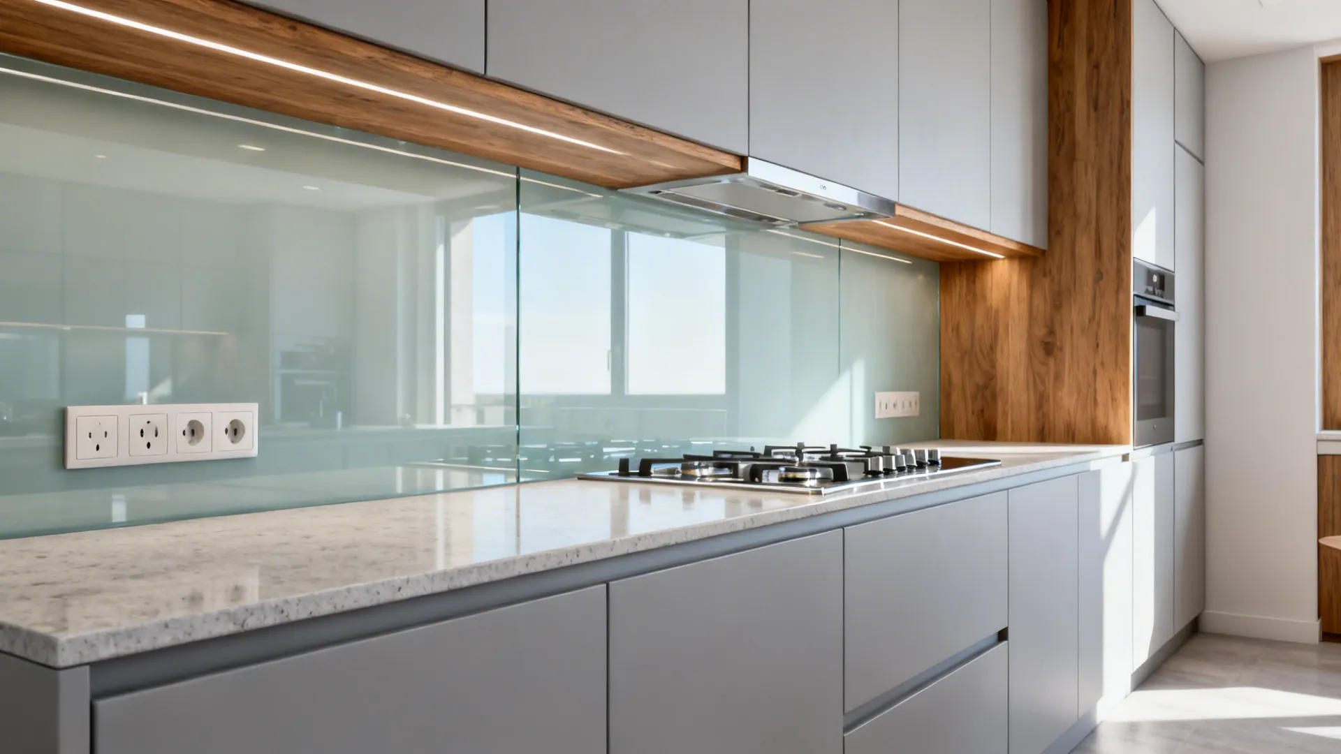 Glass backsplashes for light and depth