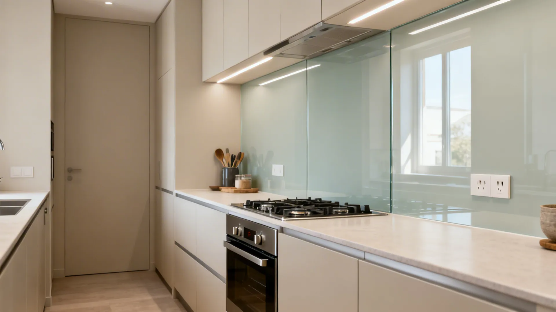 Idea 2: Glass backsplash for breathable light and easy cleaning