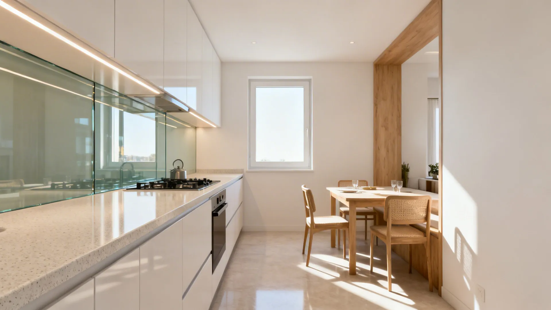 Glass backsplashes and light-bouncing materials