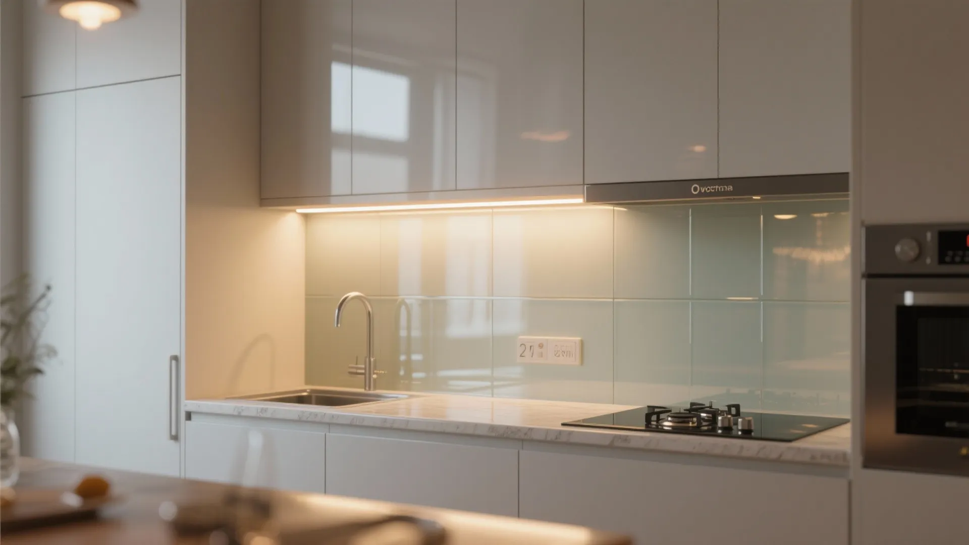 Glass backsplash glow for openness