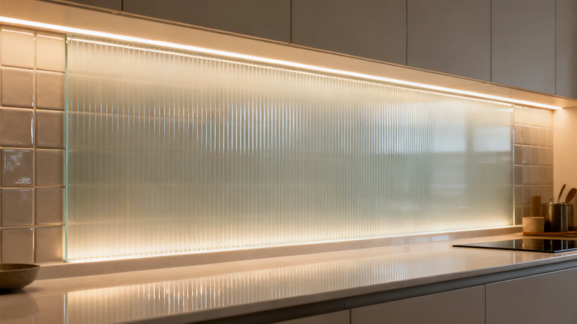 Idea 4: Glass Backsplash Glow for Depth and Cleanability