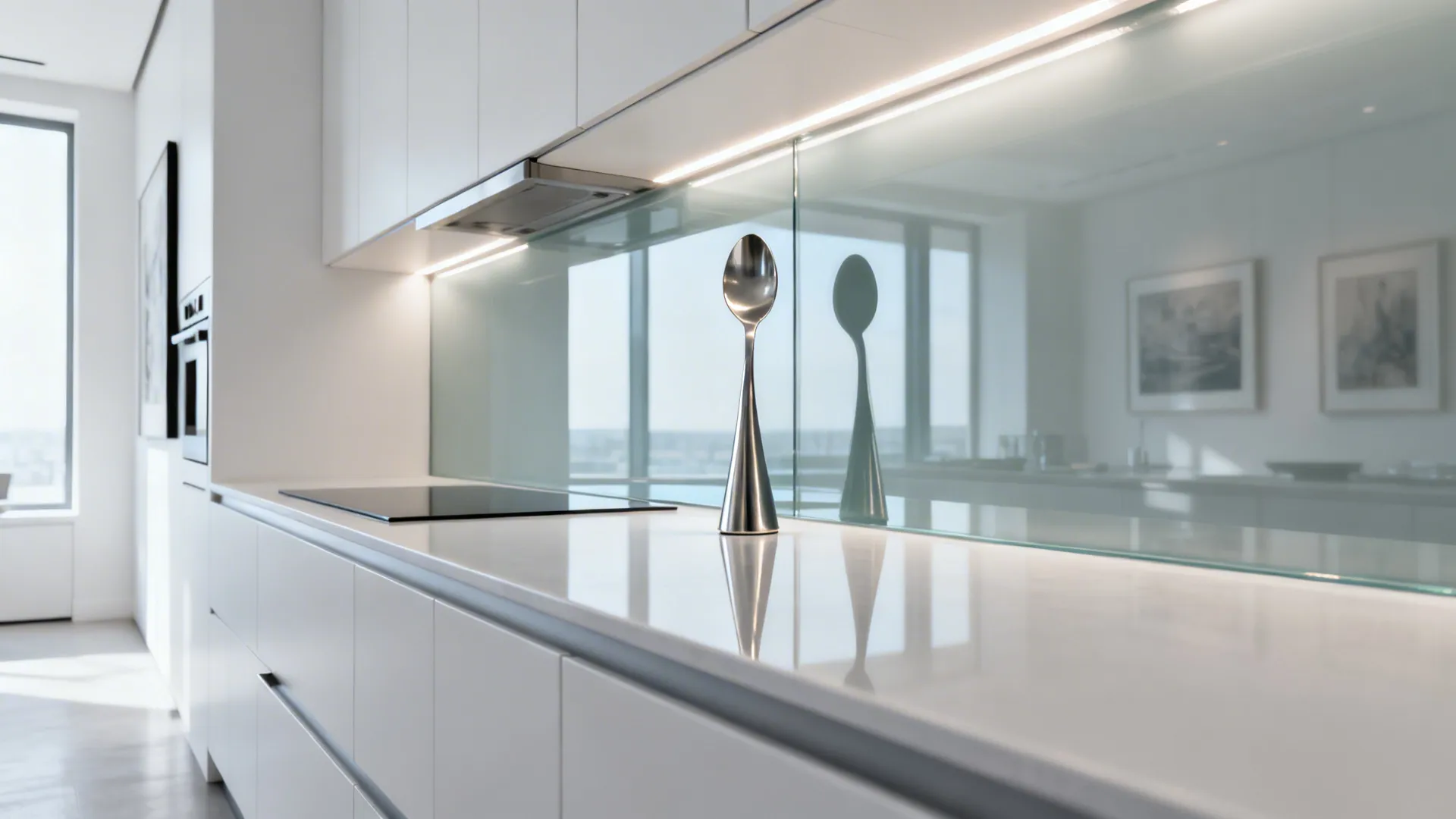 Glass Backsplash Glow with Sculptural Spoon Holders