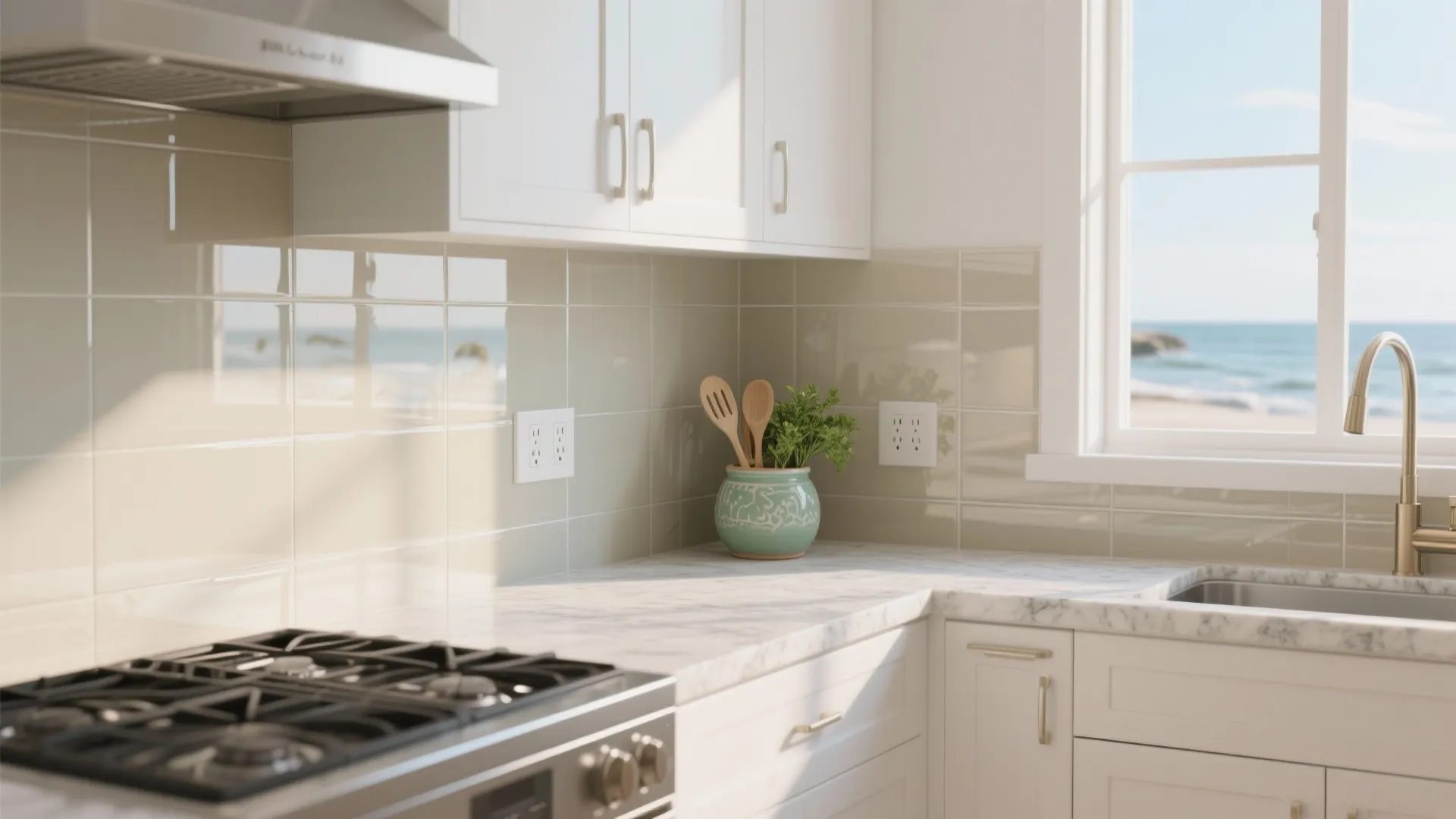 Glass backsplash for coastal brightness