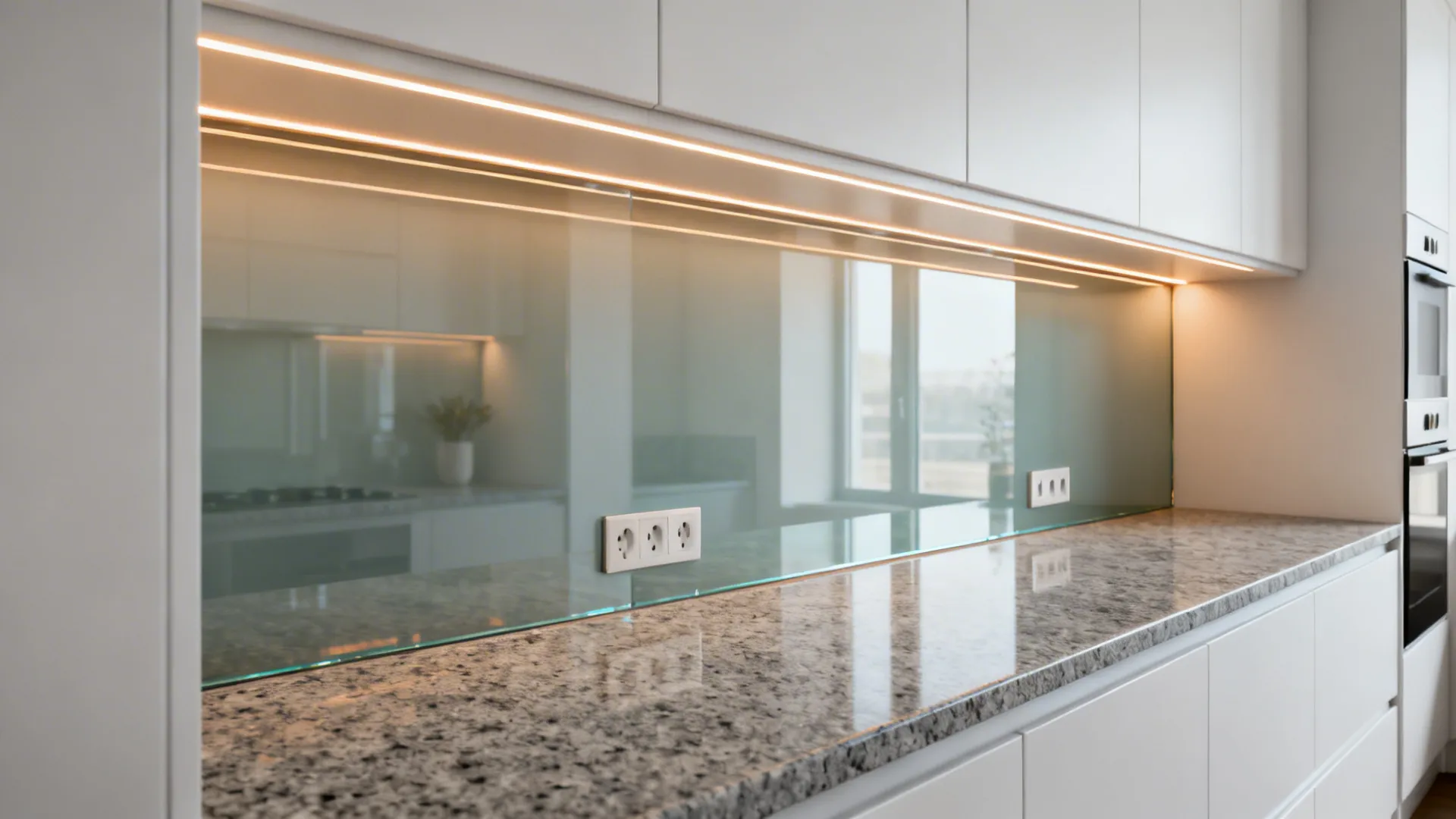 Glass backsplash for light, with a granite anchor