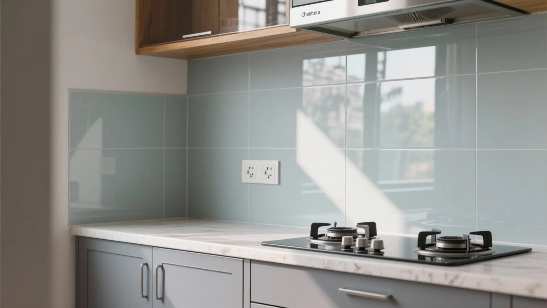 Glass backsplash for a brighter feel