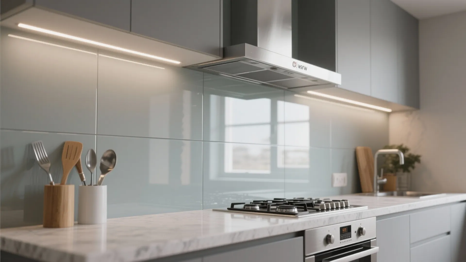 Glass Backsplash for Light and Easy Clean