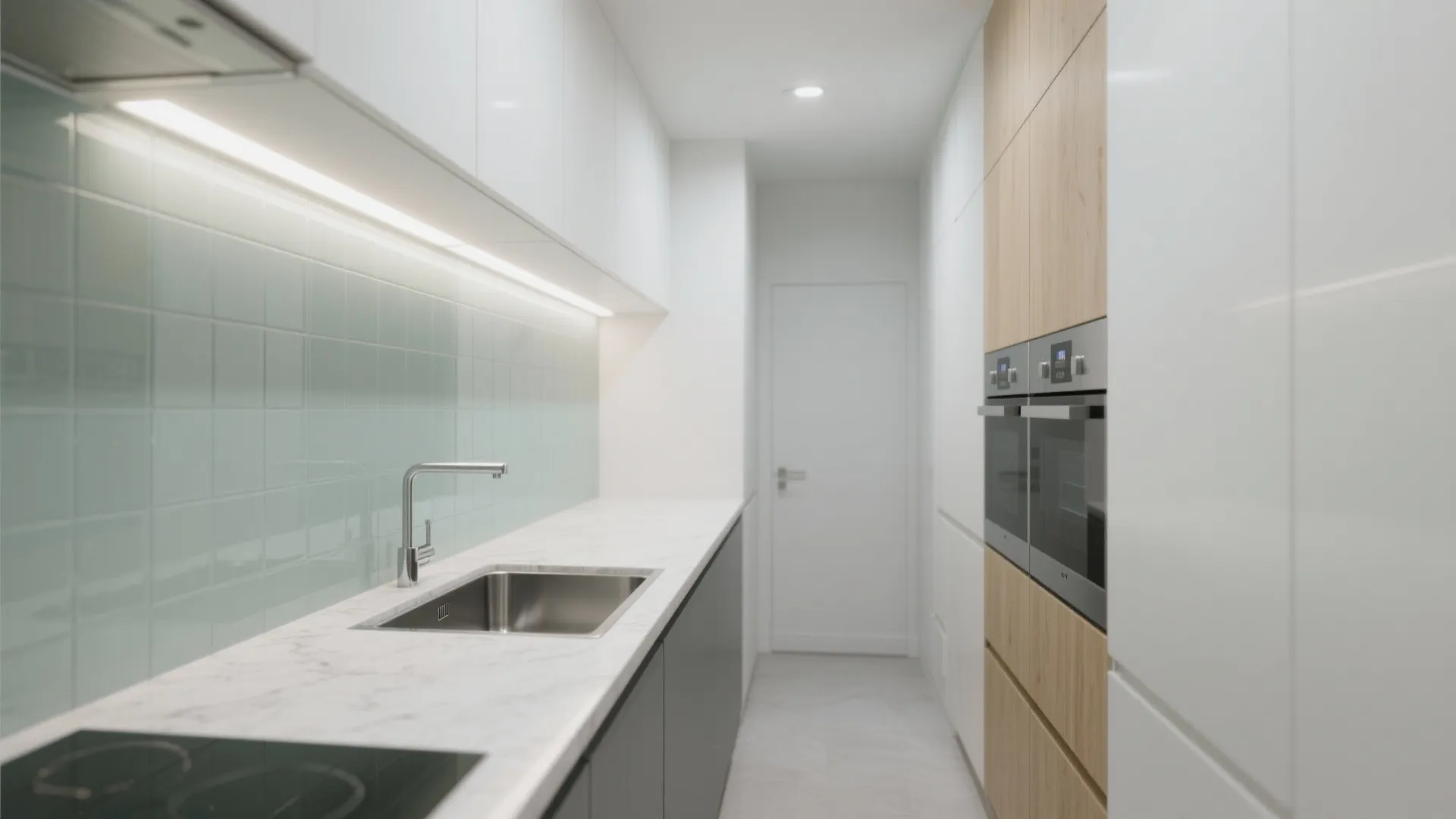 Glass backsplash and brighter surfaces