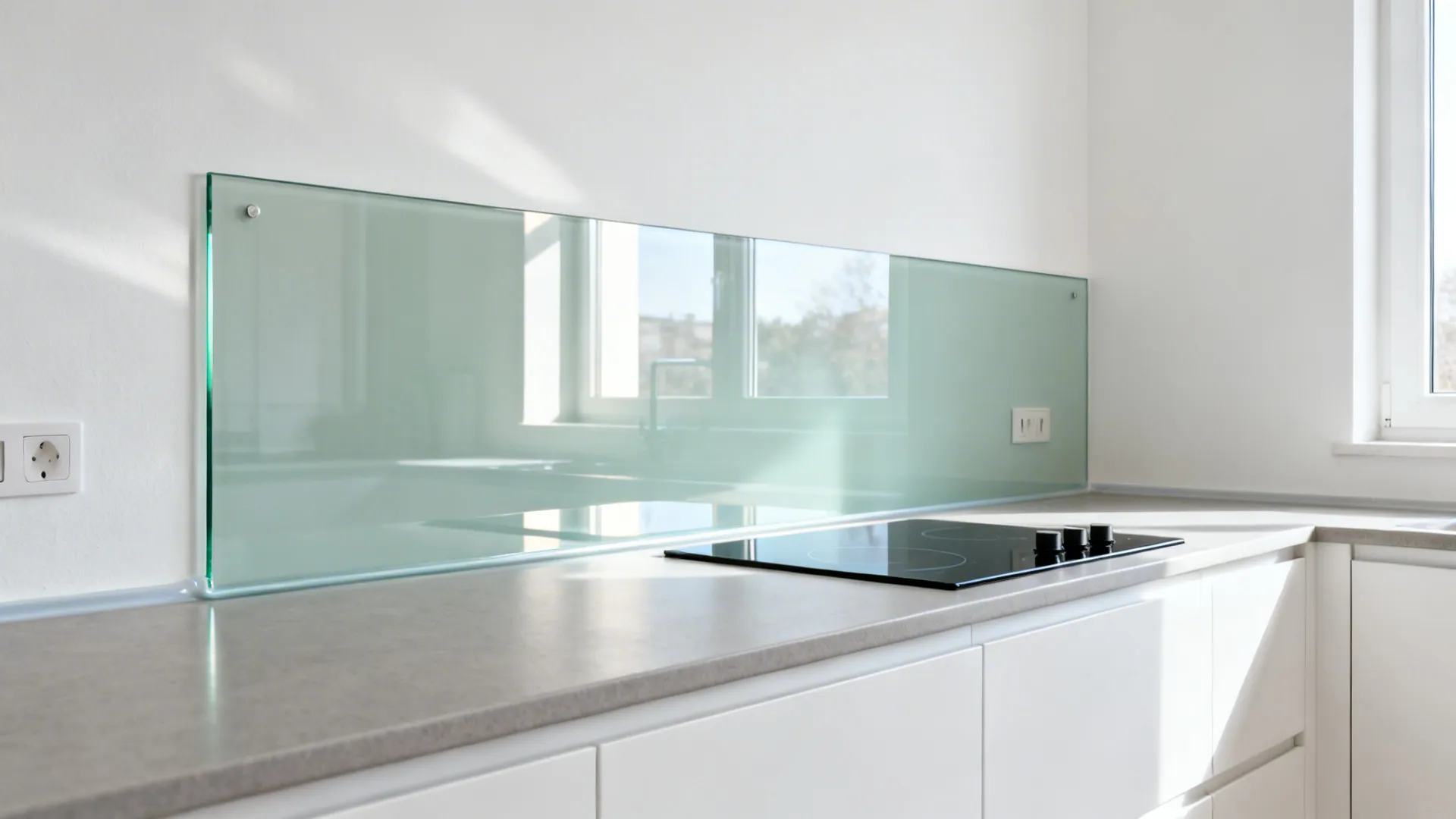 Glass backsplash for light and easy cleaning