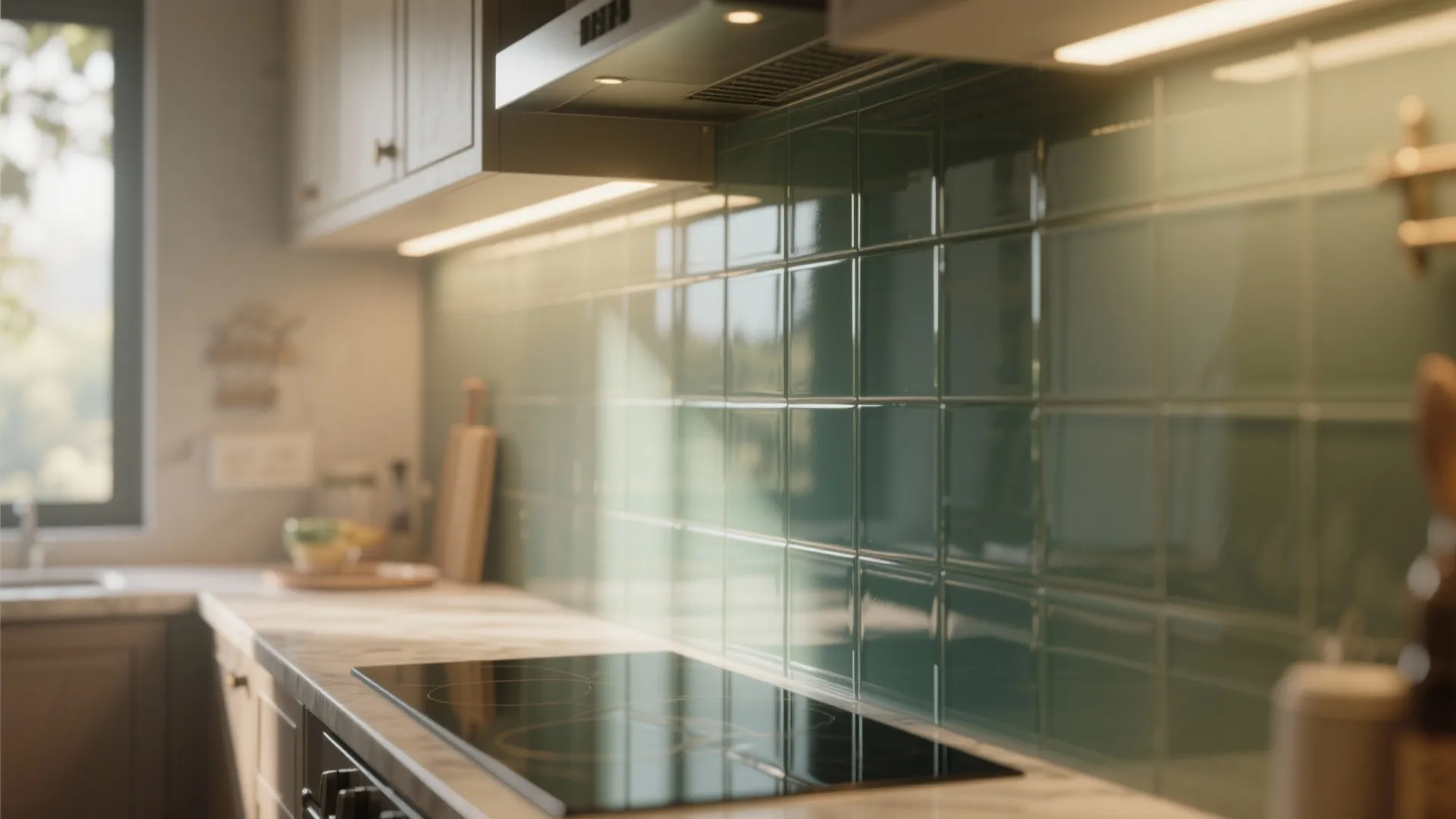 Glass backsplash to enhance depth