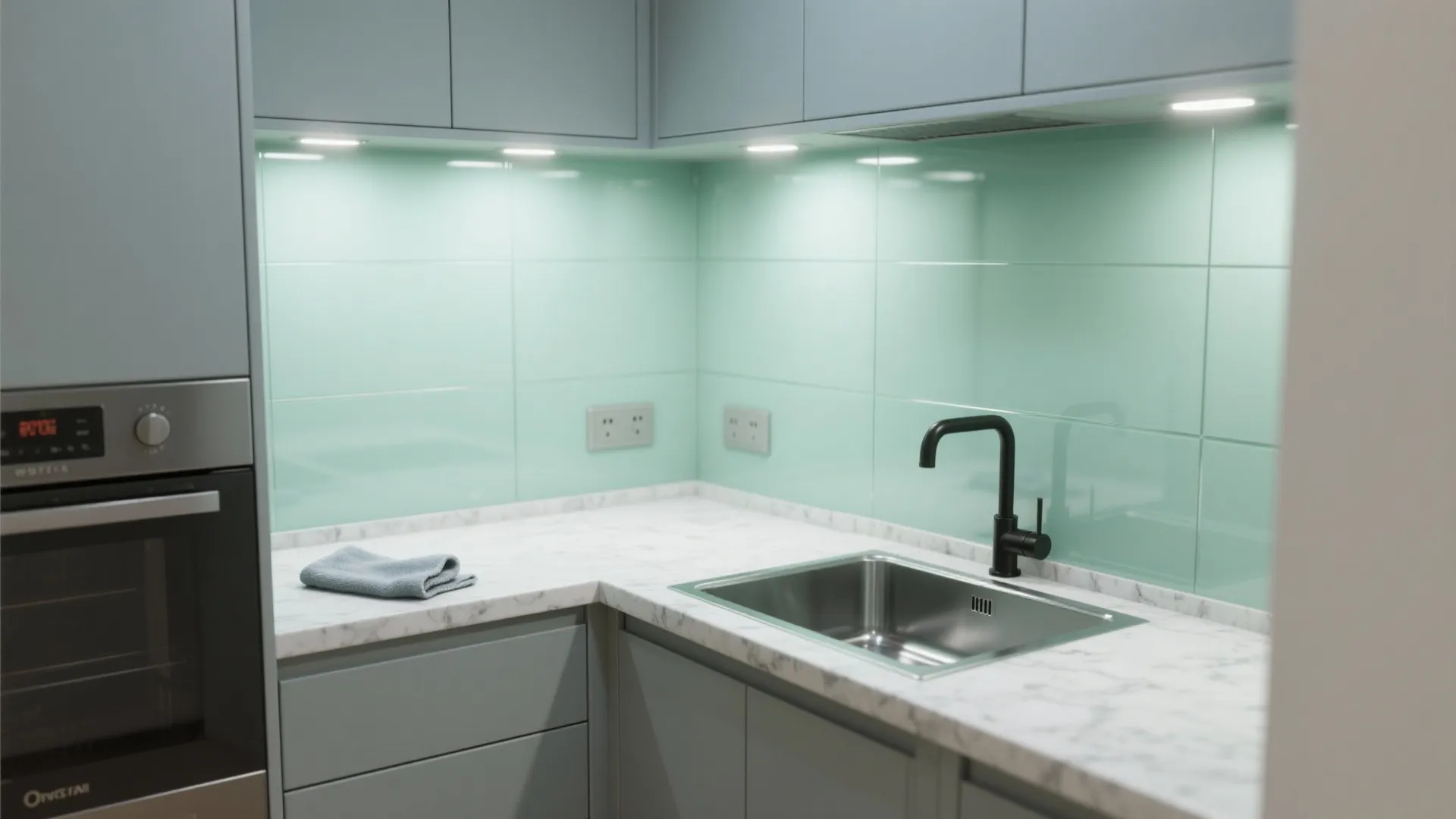 Glass Backsplash for Airy Feel