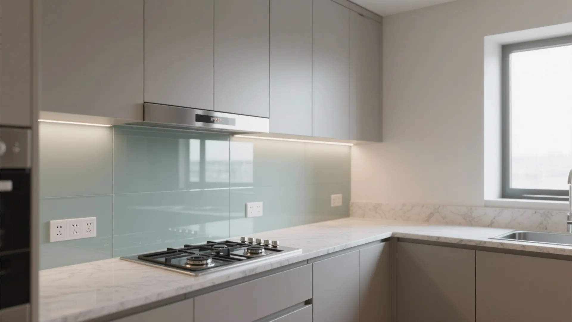 Glass backsplash for a brighter, focused cook zone